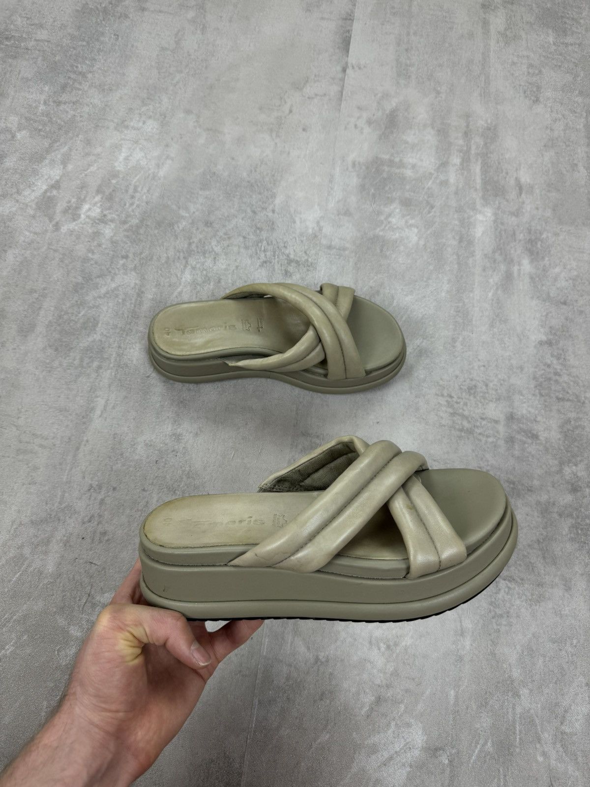 Tamaris Leather Platform Sandal Shoes Womens 40 in Green (Size 9)