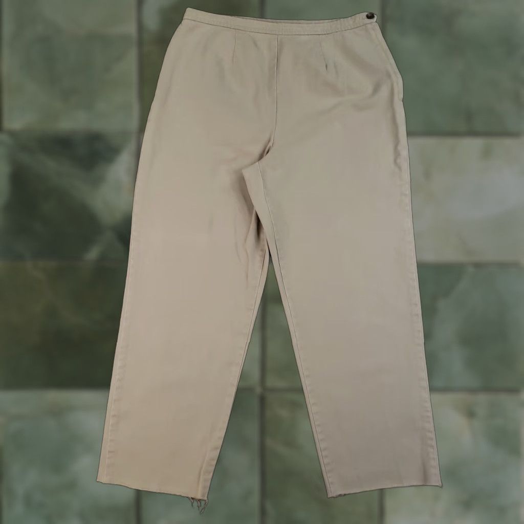 Ralph Lauren VINTAGE Ralph Lauren Pants Womens 12 Khaki Beige High Rise Straight Cropped Frayed Size 34" / US 12 / IT 48 - 1 Thumbnail