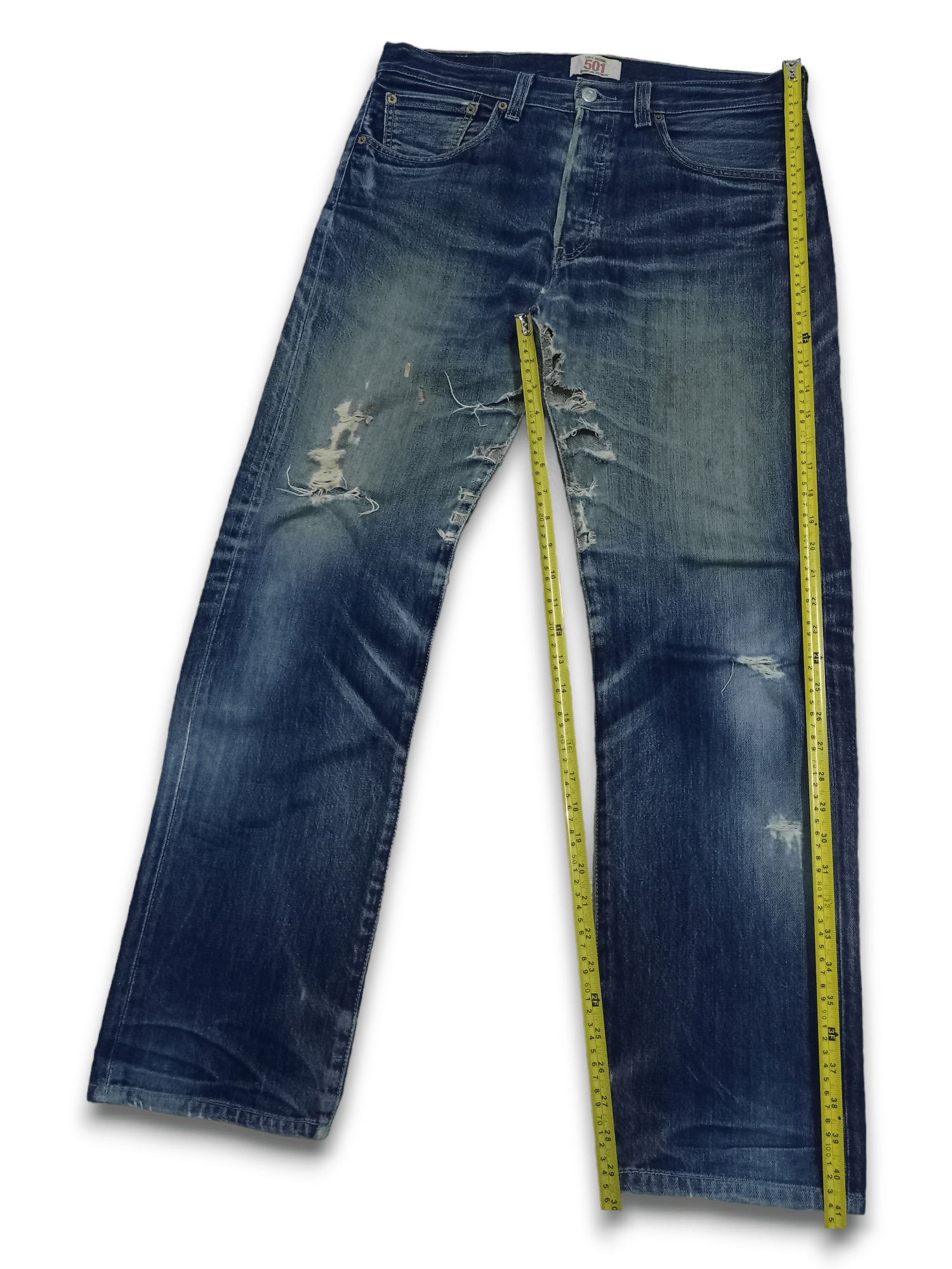Levi's × Levi's Vintage Clothing Vintage 90s Levis 501 Blue Wash Distressed Baggy Jeans 34x30 Size US 34 / EU 50 - 12 Thumbnail