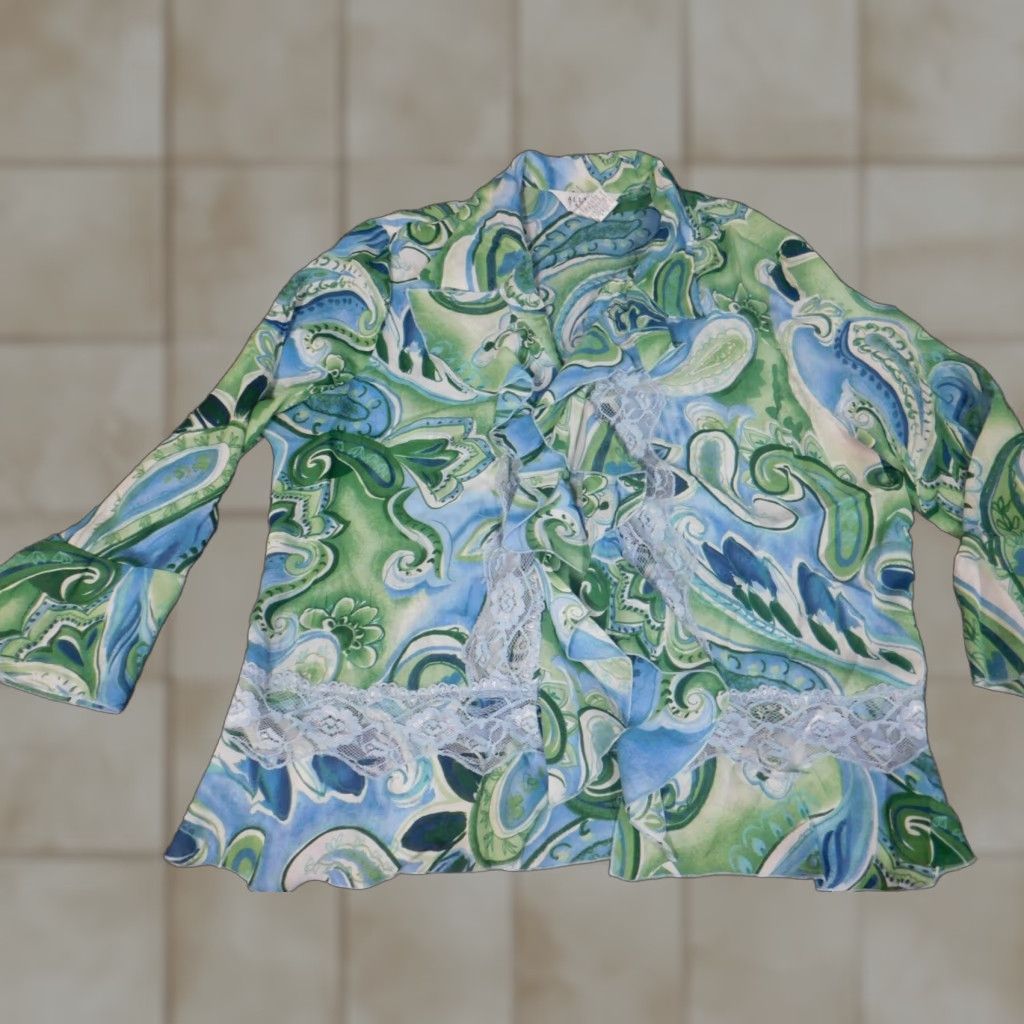 Vintage Allison Taylor Womens Top L Green Floral Pullover Size L / US 10 / IT 46 - 1 Thumbnail