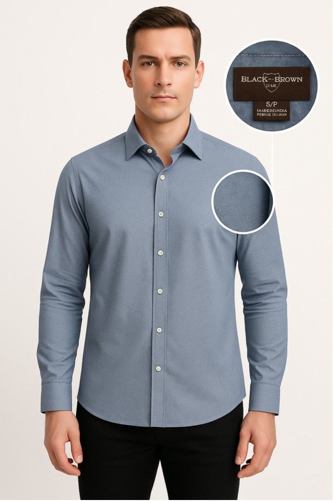 Black Brown 1826 Black Brown 1826 Micro-Dot Button-Up Shirt – Blue – Size S Size US S / EU 44-46 / 1 - 1 Thumbnail
