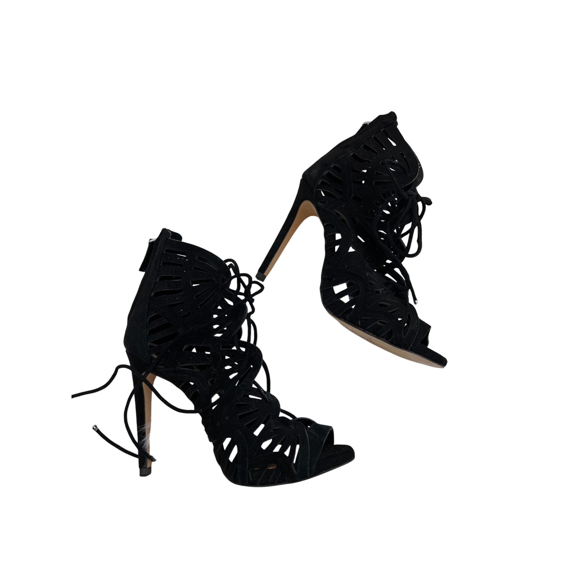 Zara Zara Lace-Up Peep Toe Black Stiletto Heels With Cut-Out Desi Size US 8 / IT 38 - 6 Thumbnail