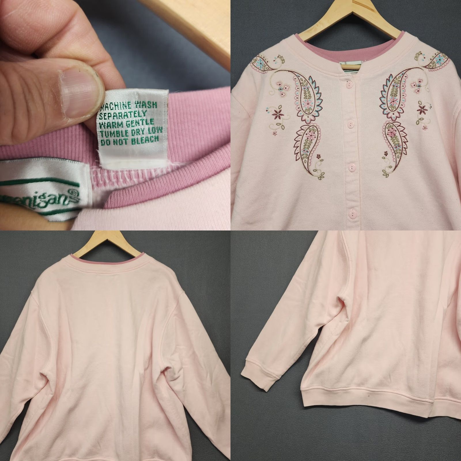 Pinko VINTAGE Shenanigans Sweatshirt Button Up Pink Paisley Granny SPOT Womens 1X Size XL / US 12-14 / IT 48-50 - 8 Thumbnail