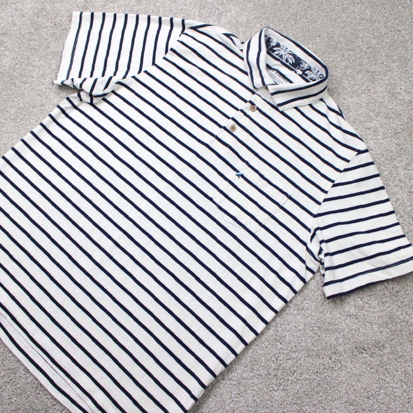 Vintage Tailor Vintage Polo Shirt Mens L White/Blue Striped 100% Cotton Button Logo Short Sleeve Polo Shirt - Casual, Workwear, Travel Size US L / EU 52-54 / 3 - 3 Thumbnail