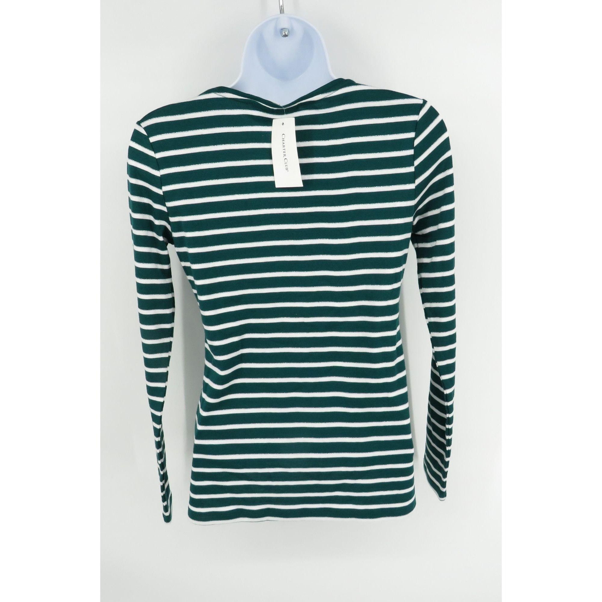 Charter Club Charter Club Womens Green White Striped Long Sleeve Shirt XS Size XS / US 0-2 / IT 36-38 - 4 Thumbnail