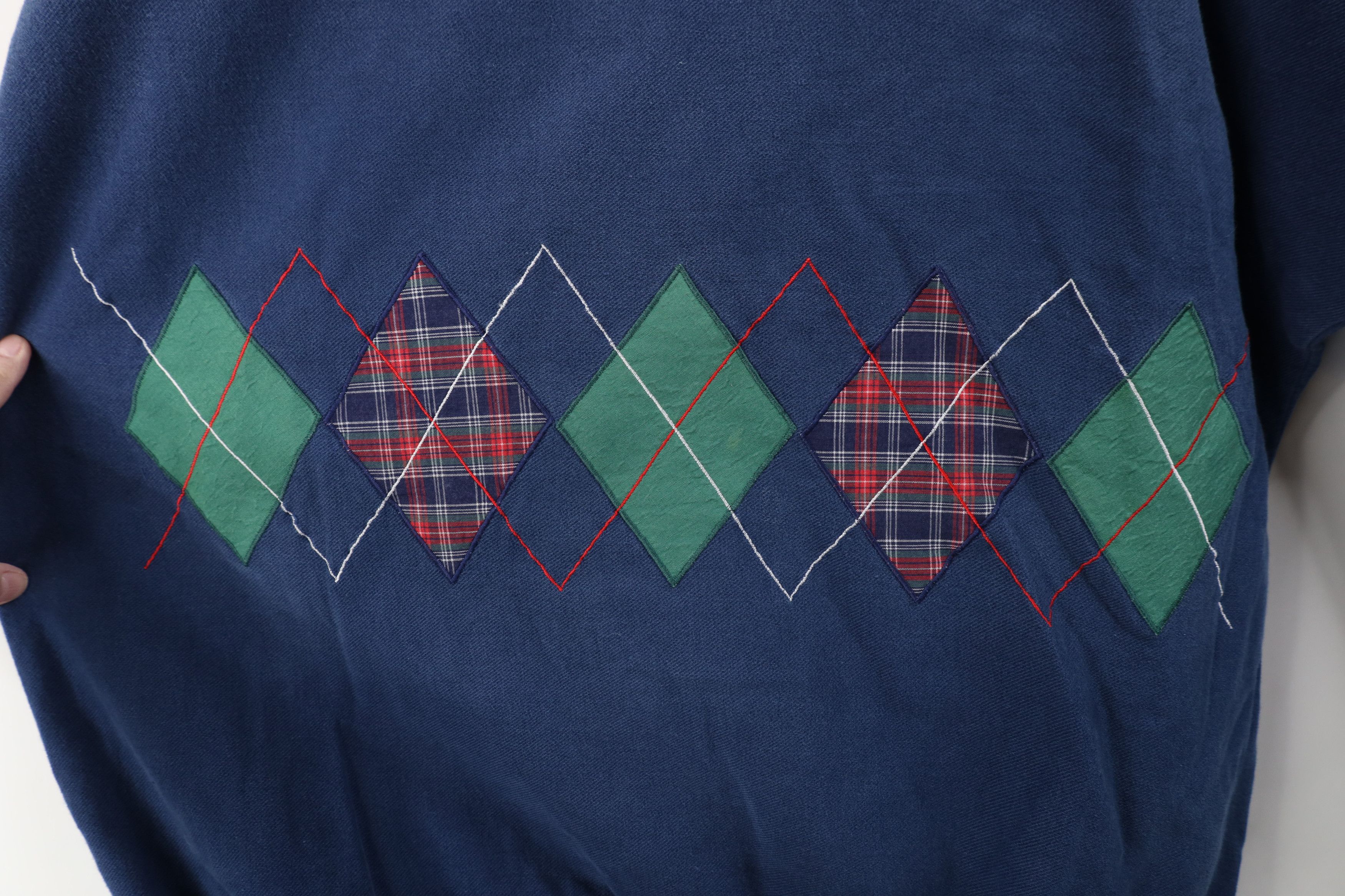 Vintage Vintage 80s Baggy Argyle French Terry Sweatshirt Blue USA Size L / US 10 / IT 46 - 6 Thumbnail