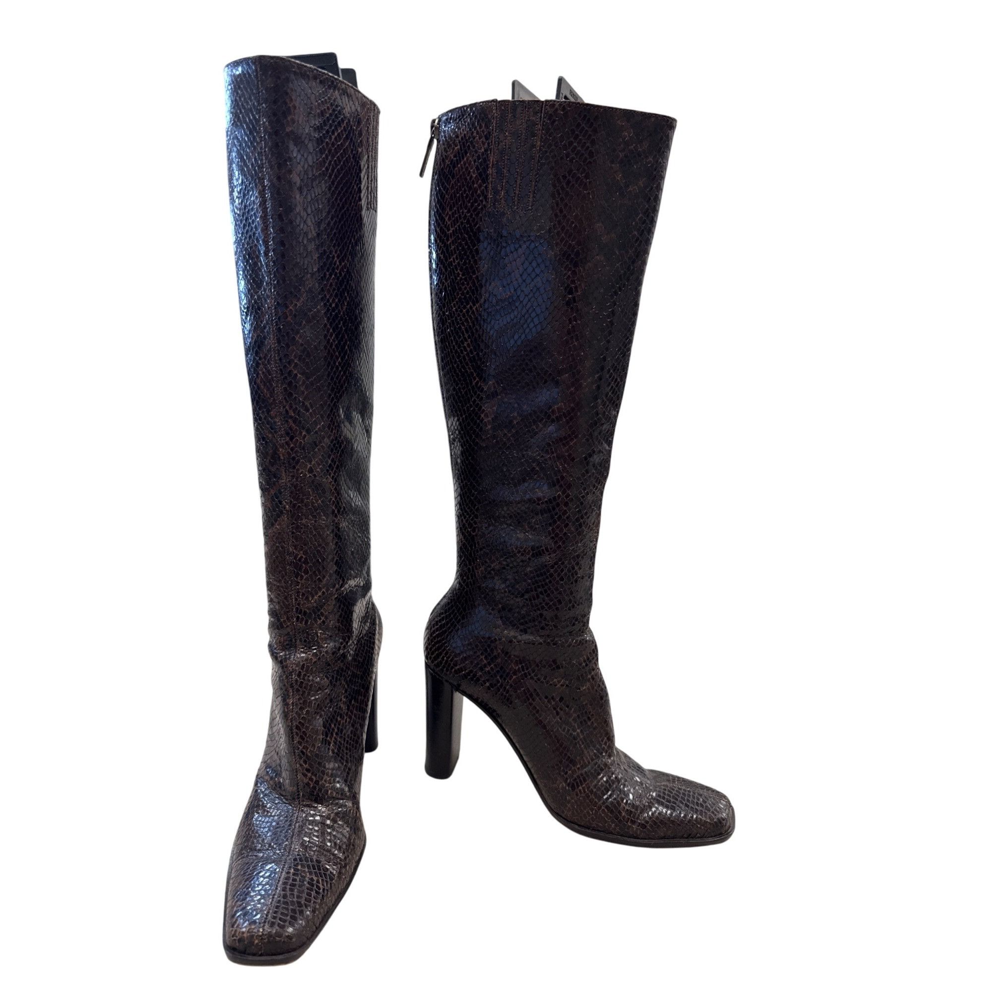 Via Spiga Italian Leather Brown Snakeskin Knee-High Riding B
