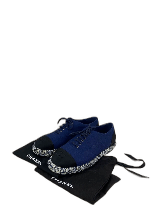 Chanel Chanel Chanel Blue and Black Colorblock Logo Embossed Woven Design Low-top Laced Casual Shoes Size US 6.5 / EU 39-40 - 1 Thumbnail