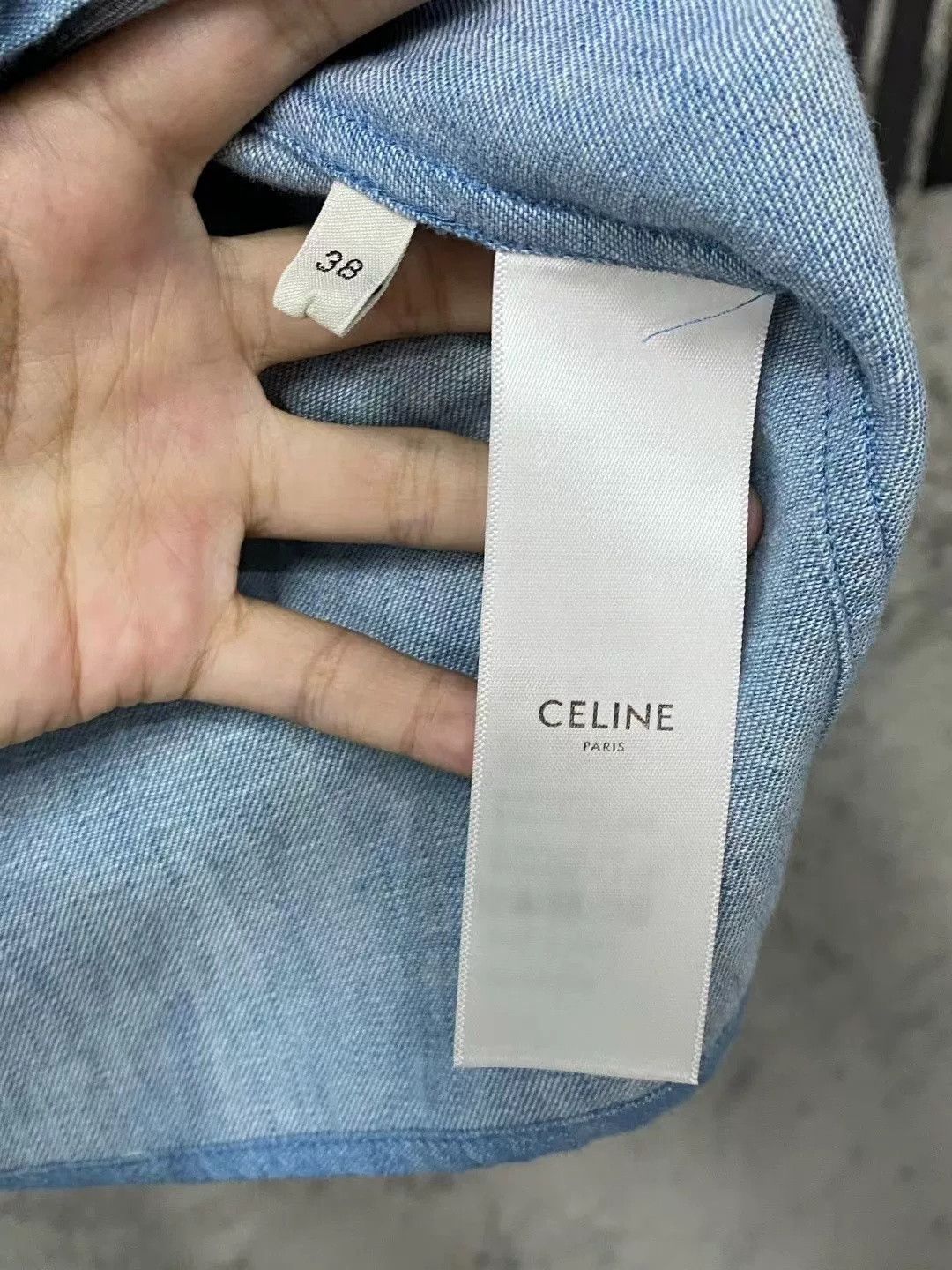 Celine Celine Blue Embroidered Triomphe Denim Shirt Size US 26 / EU 42 - 7 Thumbnail