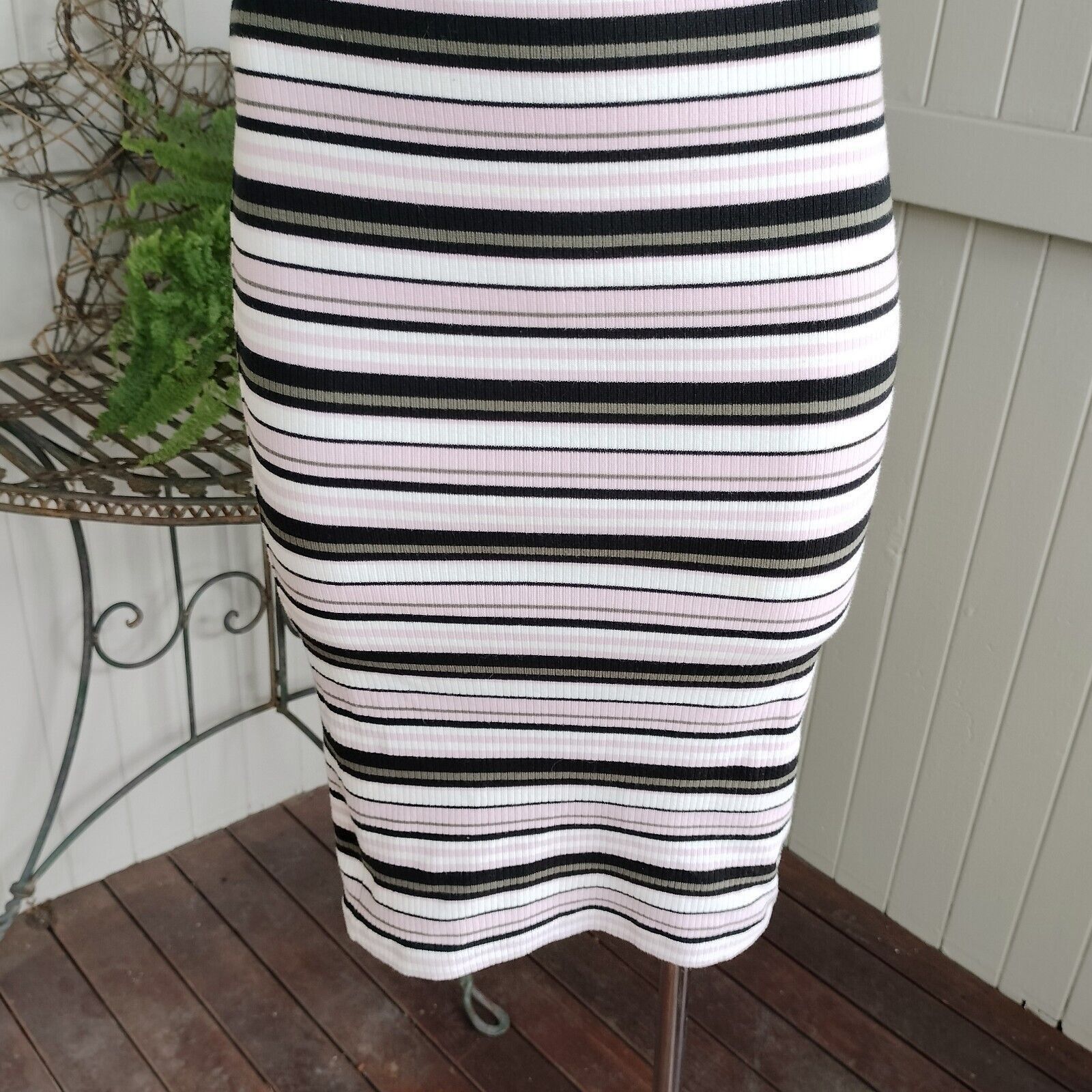 Designer Sportsgirl Skirt Pink High Waisted Striped Midi Bodycon Size 24" / US 00 / IT 34 - 5 Thumbnail