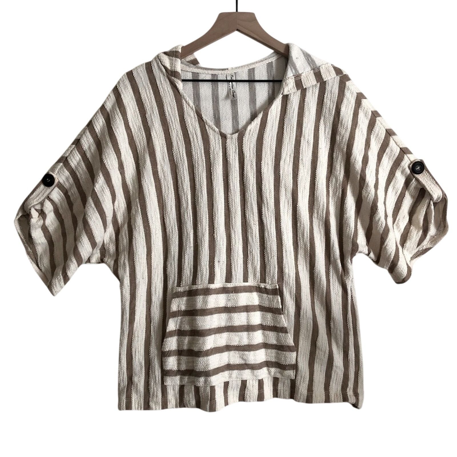 Other Perseption Concept Beach Brown White Striped Hoodie Sweater Size L / US 10 / IT 46 - 1 Thumbnail