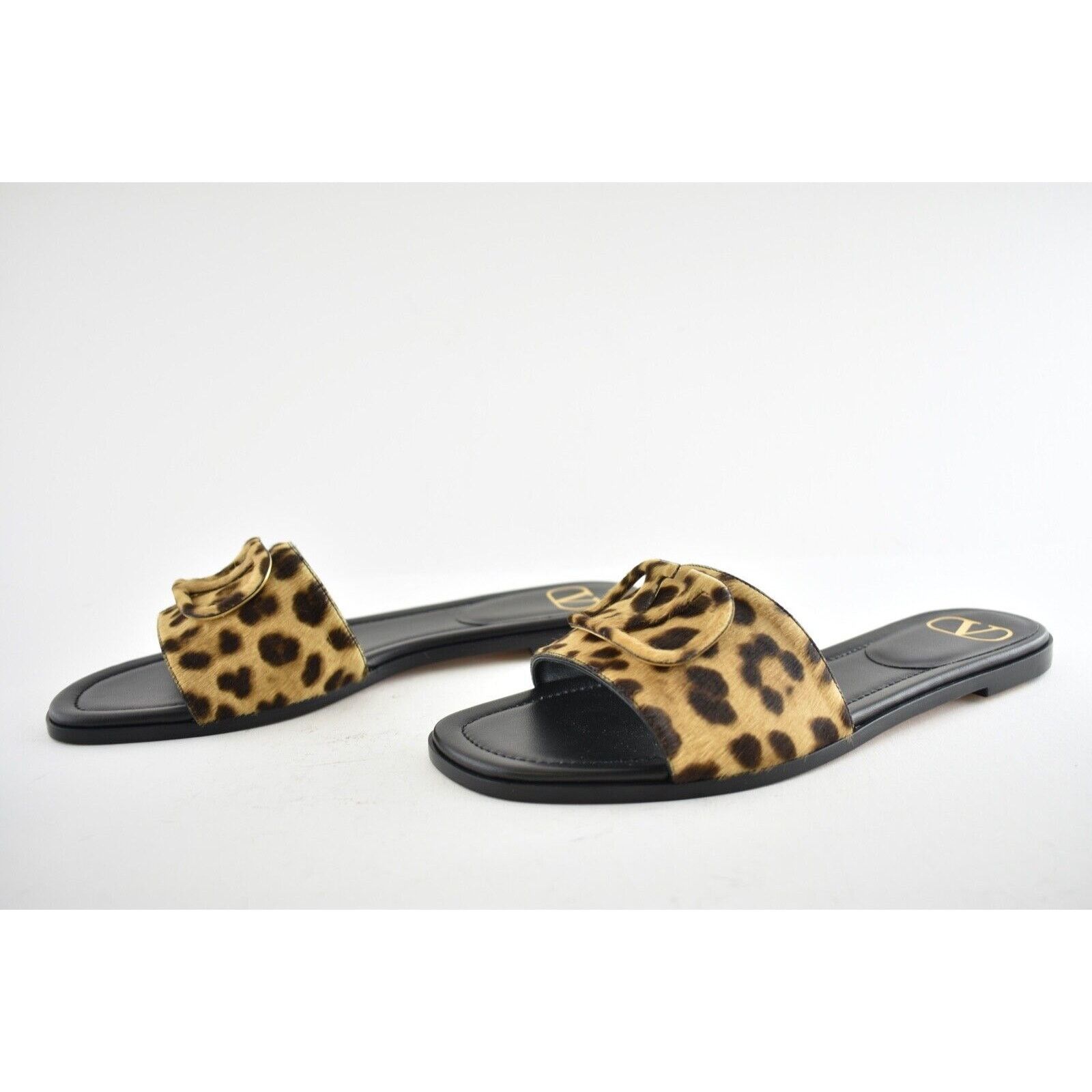 Valentino Valentino V Logo Leopard Black Brown Pony Slides Mule Size US 10.5 / IT 40.5 - 10 Thumbnail