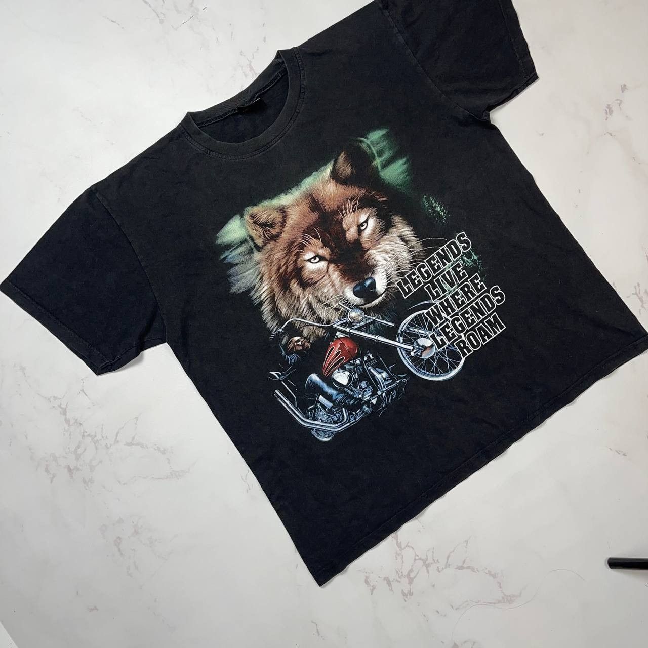 Gildan Vintage Wolf Biker T-Shirt Legends Live Where Motorcycle XL Size US XL / EU 56 / 4 - 2 Thumbnail