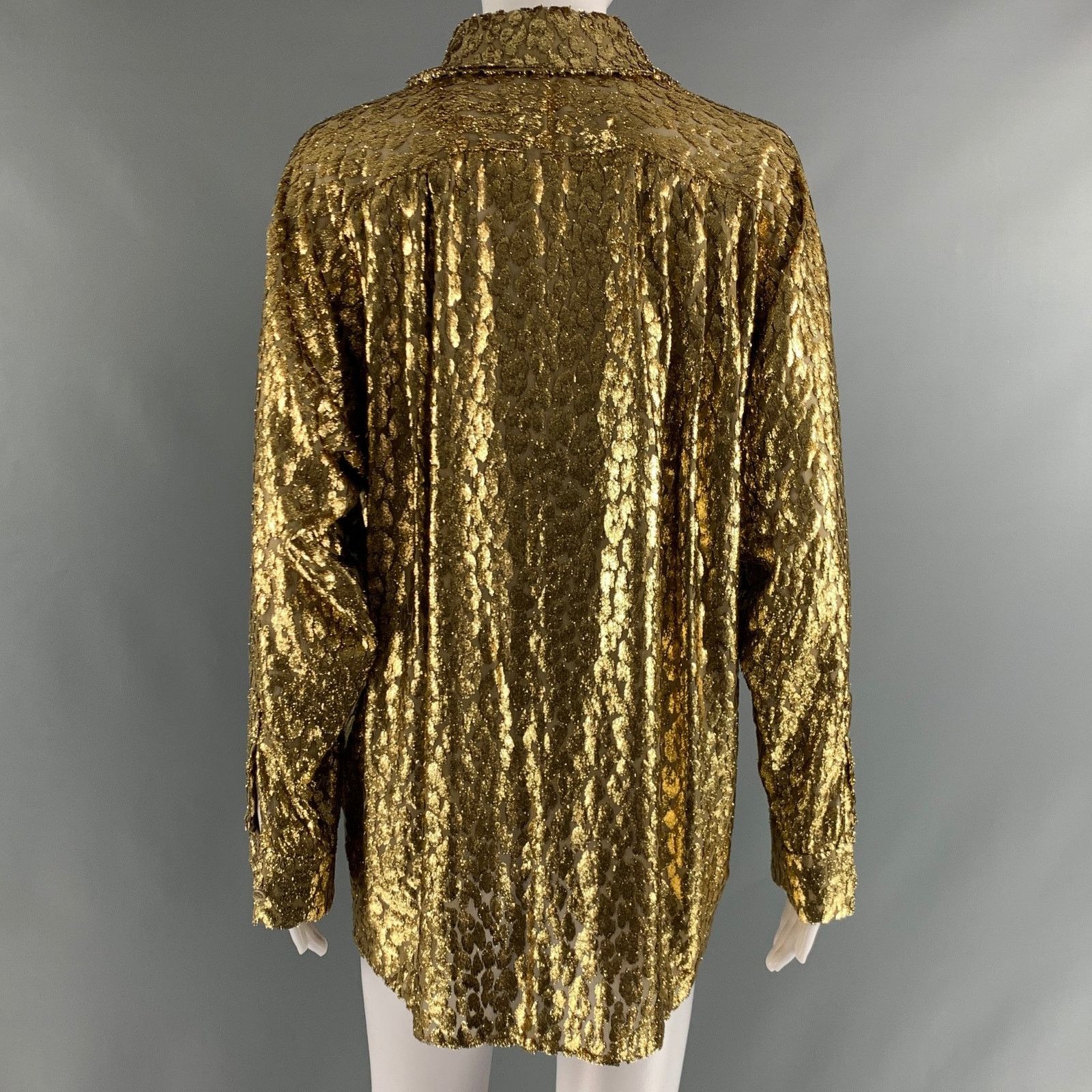 Michael Kors 4 Gold Polyester Silk Metallic Button Up Blouse Size S / US 4 / IT 40 - 4 Thumbnail