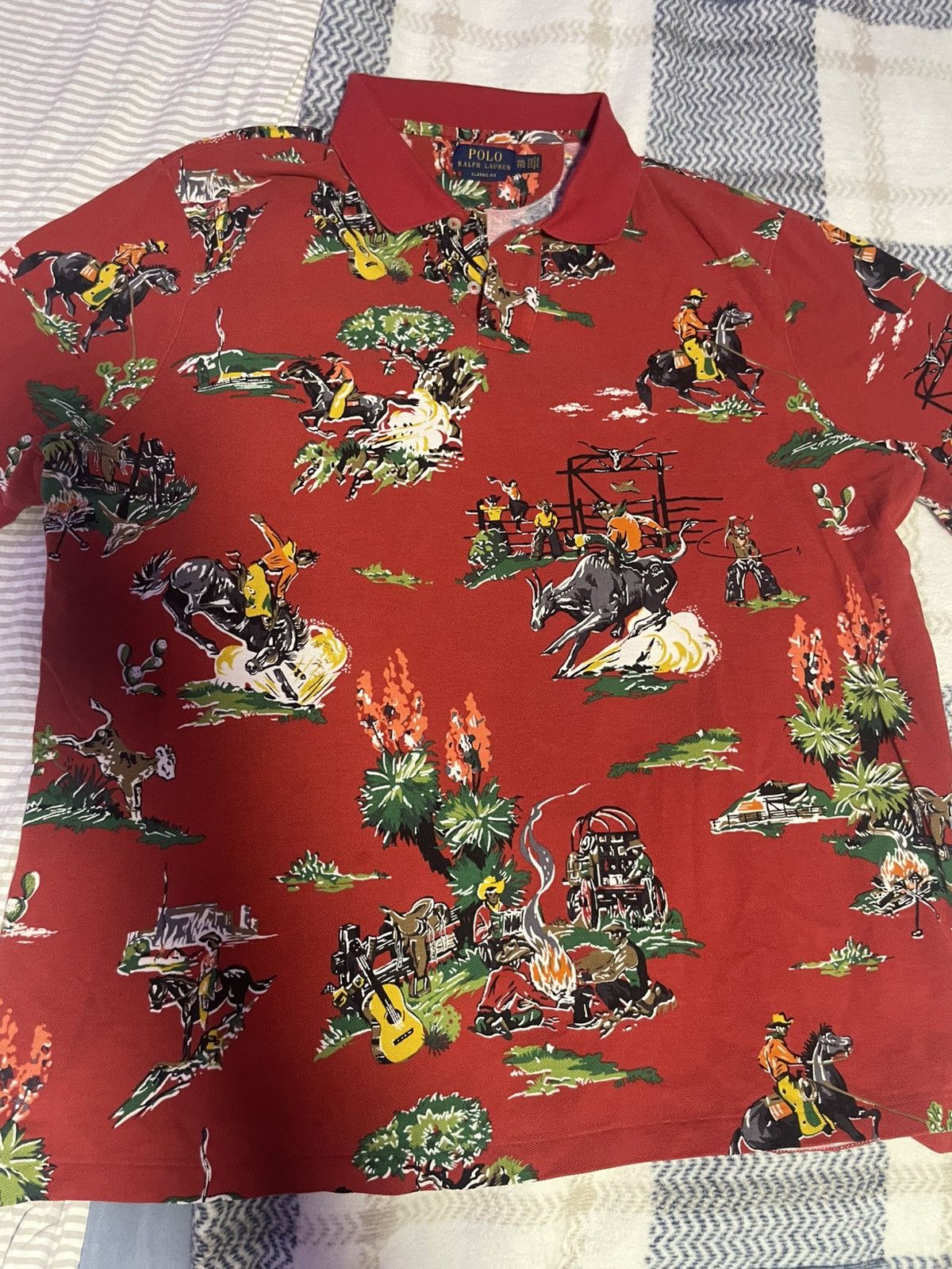 Ralph Lauren Red Polo shirt western printed design RARE
