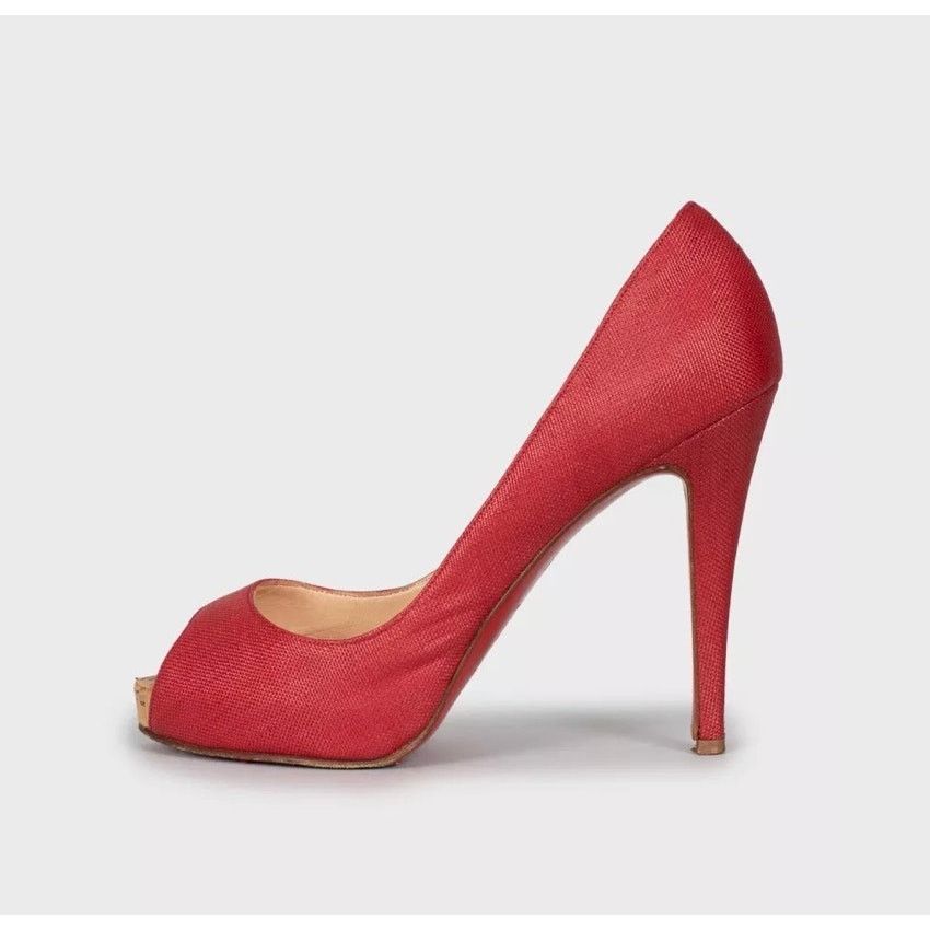 Christian Louboutin Christian Louboutin Red Open-Toe Textile Pumps 38.5 Size US 7.5 / IT 37.5 - 1 Thumbnail