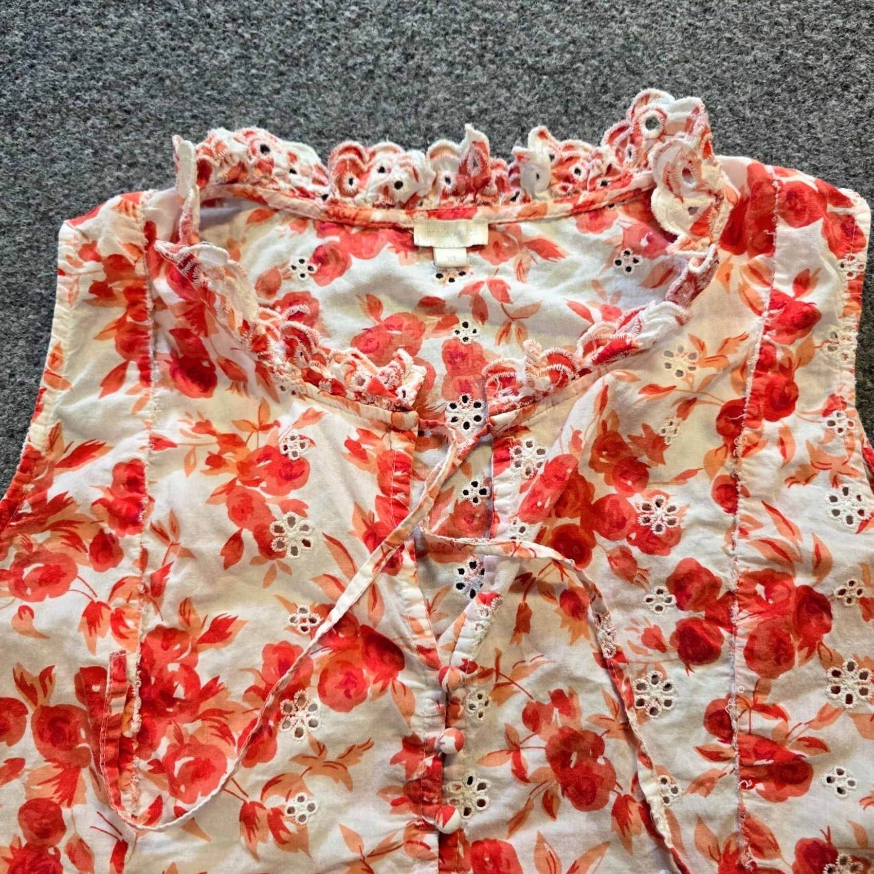 Vintage Jennifer Grace Top Womens XL Orange Floral Eyelet Lace Sleeveless Boho Casual Shirt Blouse Women Bohemian Peasant Summer Spring Regular Size XL / US 12-14 / IT 48-50 - 2 Thumbnail