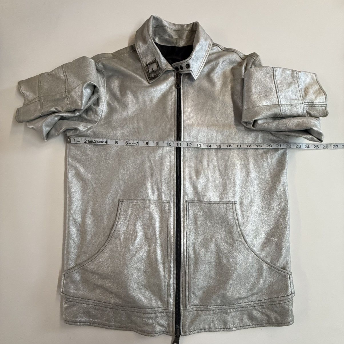 Michele Berandi Michel Berandi Silver Metallic Lambskin LeatherJacket Size US XL / EU 56 / 4 - 16 Thumbnail