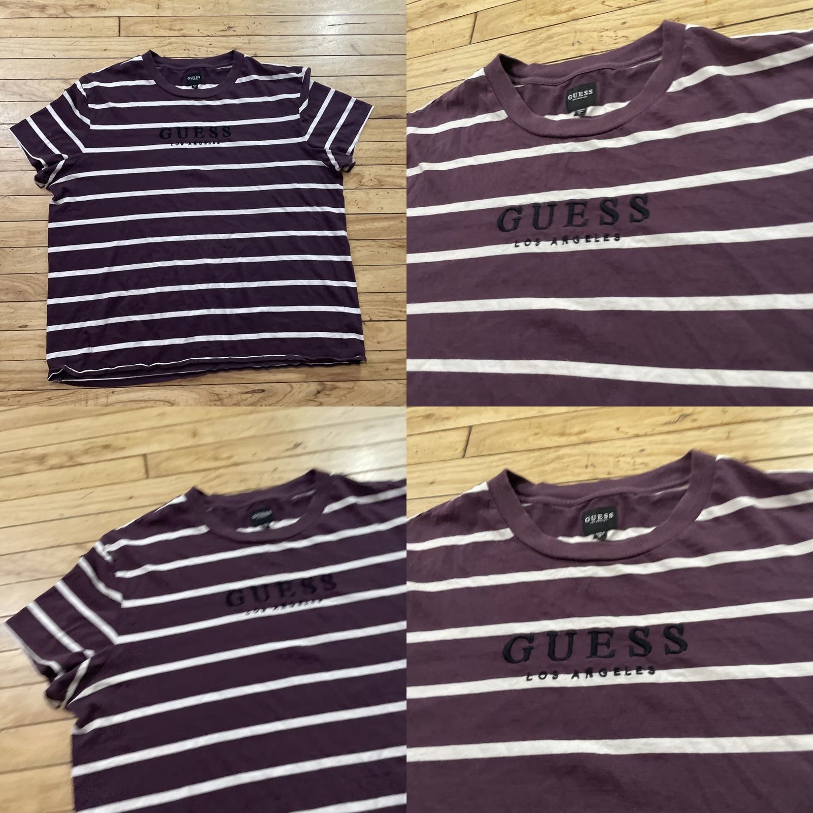 Guess GUESS Los Angeles T Shirt Men XL Striped Hip Hop Crew Tee XL White Red Maroon Logo Embroidered Pattern: Striped, 90s, Classic, Colorful Size US XL / EU 56 / 4 - 9 Thumbnail
