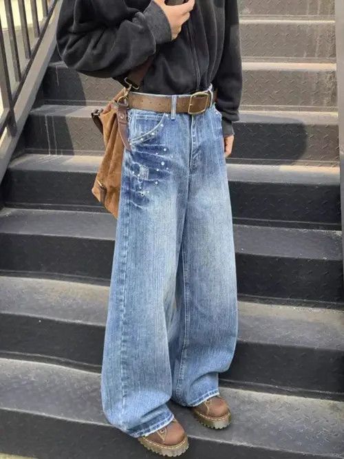 Jean Vintage wash studded street y2k baggy jeans Size US 32 / EU 48 - 4 Thumbnail