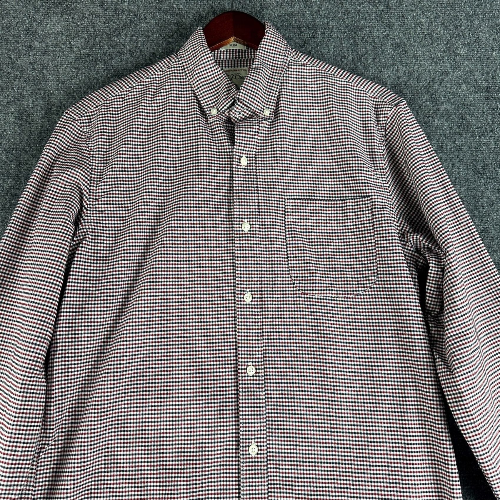 J.Crew J.CREW Shirt Mens M Slim Red White Blue Check Cotton Long Sleeve Button-Down Collar Up Dow Size US M / EU 48-50 / 2 - 4 Thumbnail