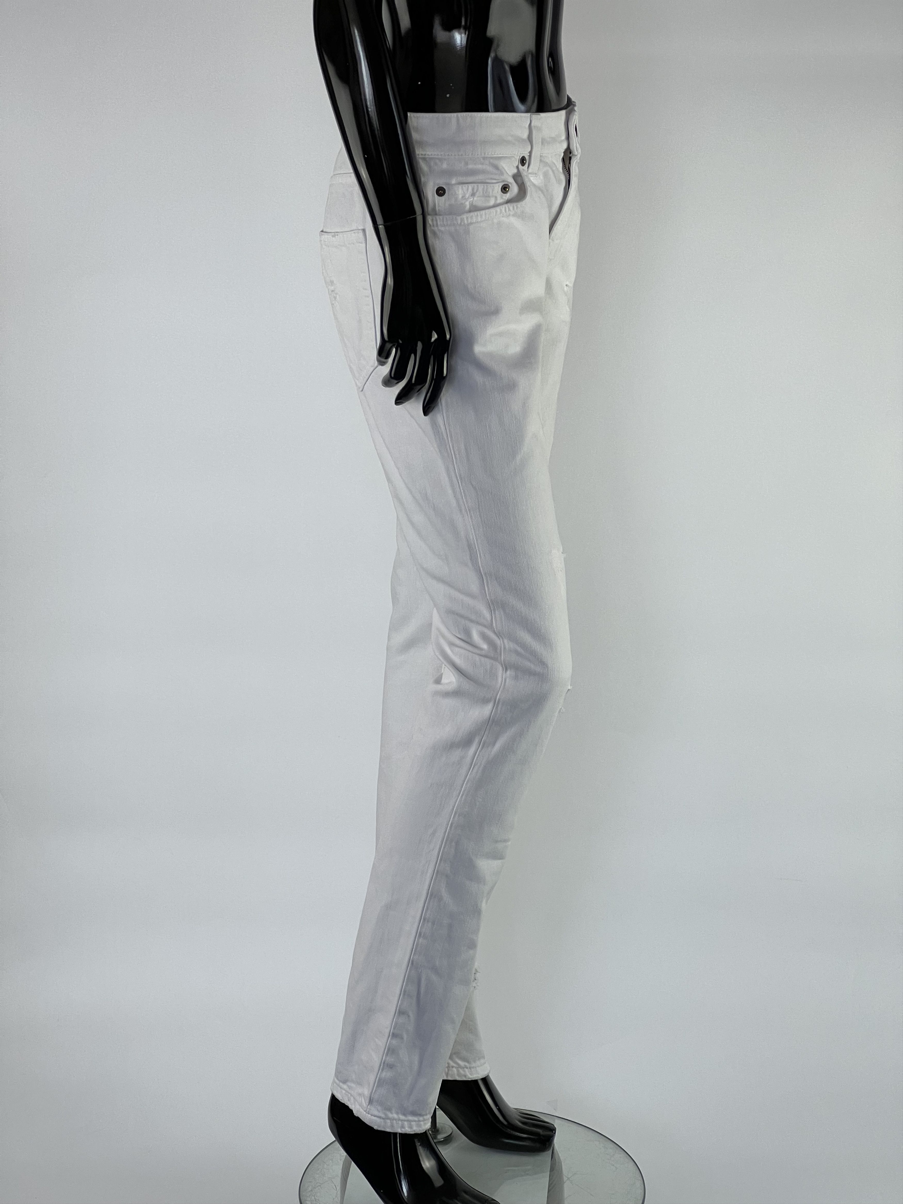 Saint Laurent Paris × Yves Saint Laurent Saint Laurent Women's White Distressed Jeans Size 29 Size 29" - 2 Thumbnail