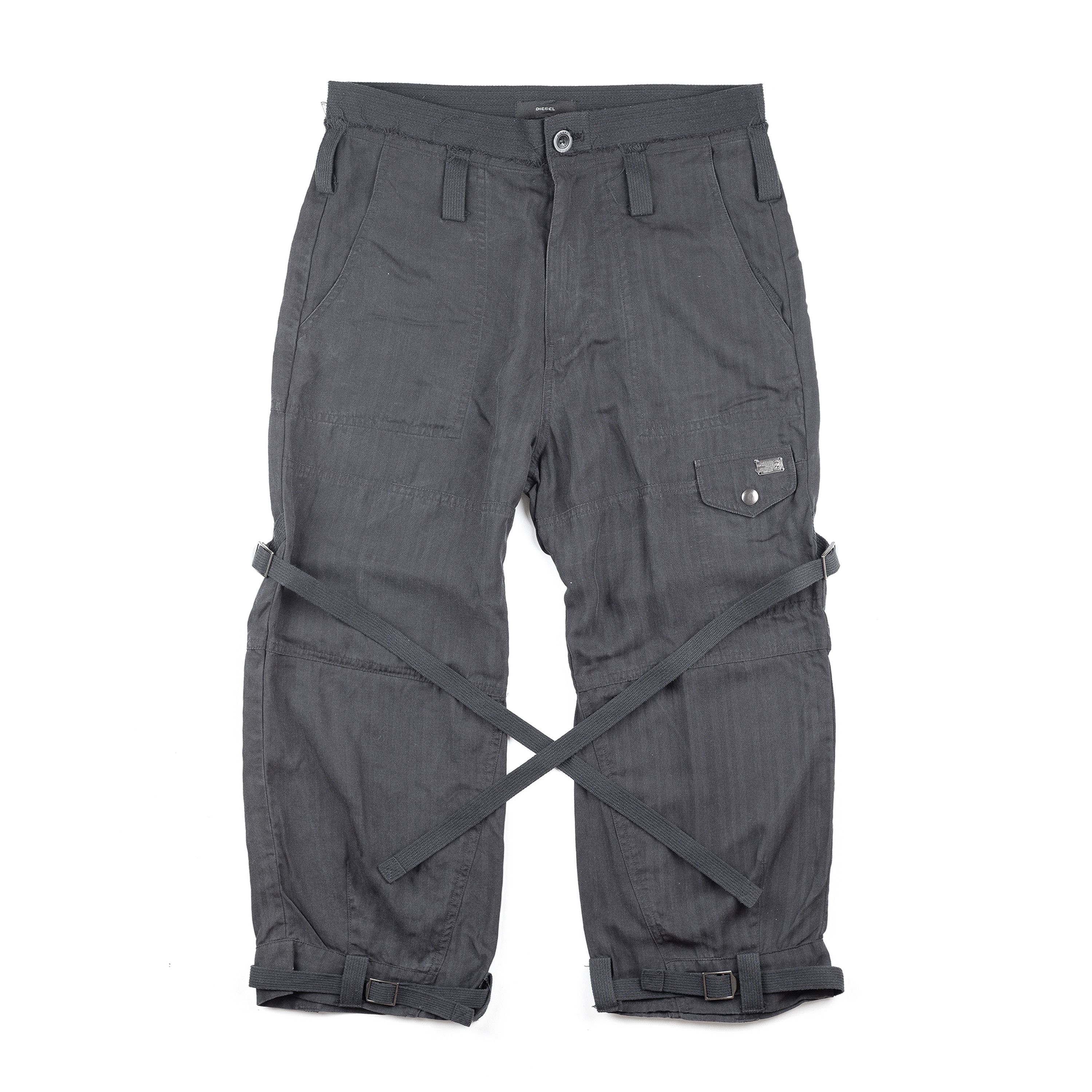 Diesel × Diesel Black Gold Diesel Pinstripe Capri Bondage Cargo Loose Black Pants (S) Size 26" / US 2 / IT 38 - 1 Thumbnail