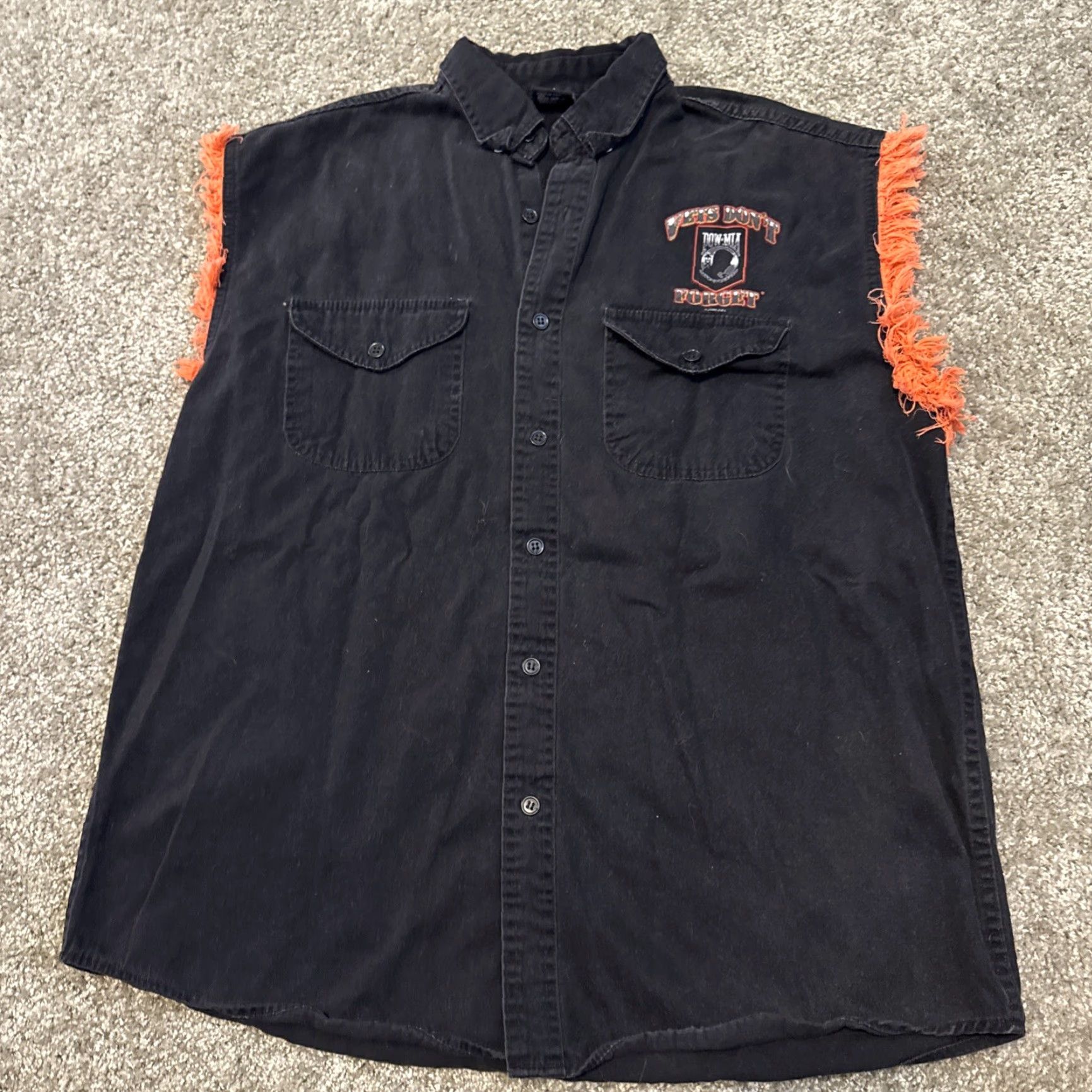 Vintage VINTAGE POW MIA Vets Don’t Forget Biker Fringe Black Orange Vest XL Shirt Men Size US XL / EU 56 / 4 - 4 Thumbnail