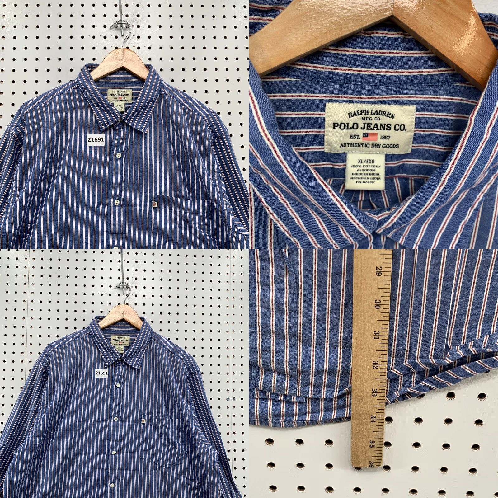 Ralph Lauren Ralph Lauren Polo Jeans Button Shirt Men XL Blue White Vertical Striped Button-Up Long Sleeve Size US XL / EU 56 / 4 - 8 Thumbnail