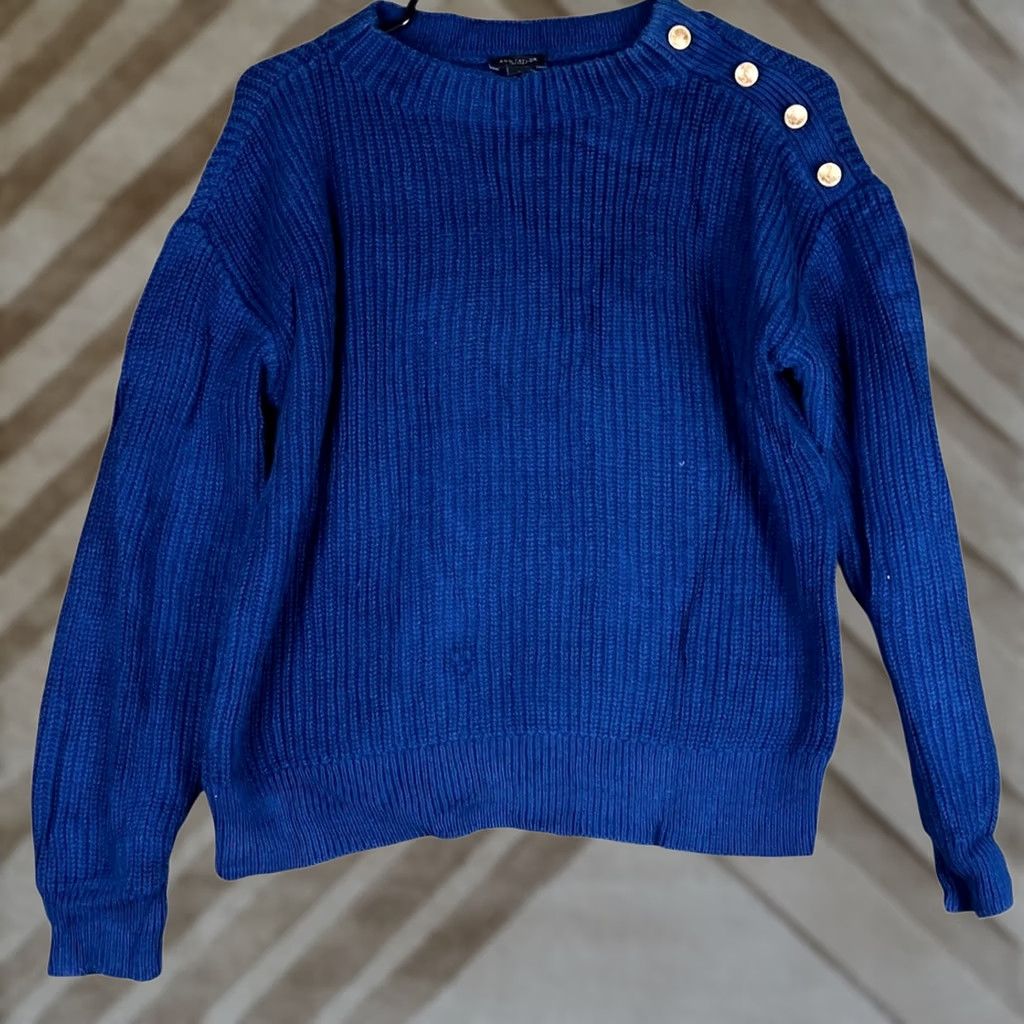Ann Taylor Ann Taylor Factory Womens Sweater Blue Crew Neck Long Sleeve Knitted Medium Size M / US 6-8 / IT 42-44 - 1 Thumbnail