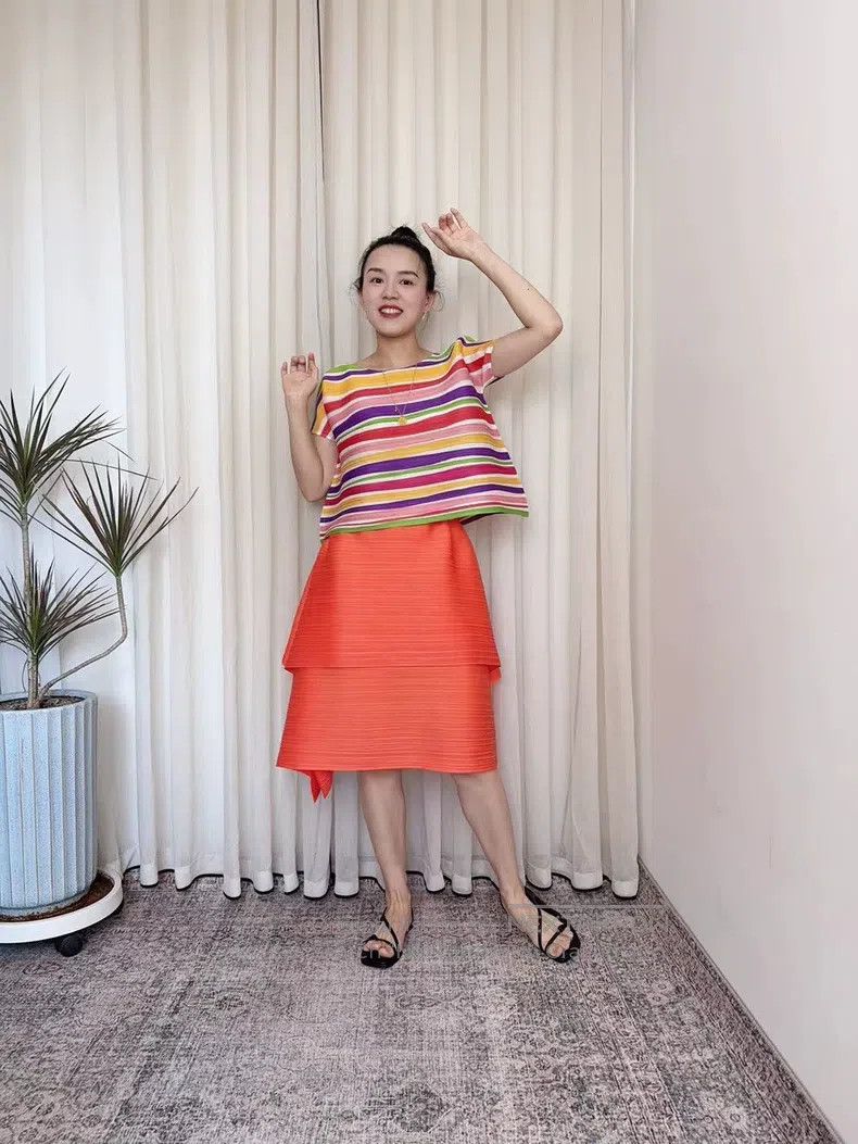 Issey Miyake Issey Miyake size:5 Orange Midi Skirt Size 22" - 5 Thumbnail