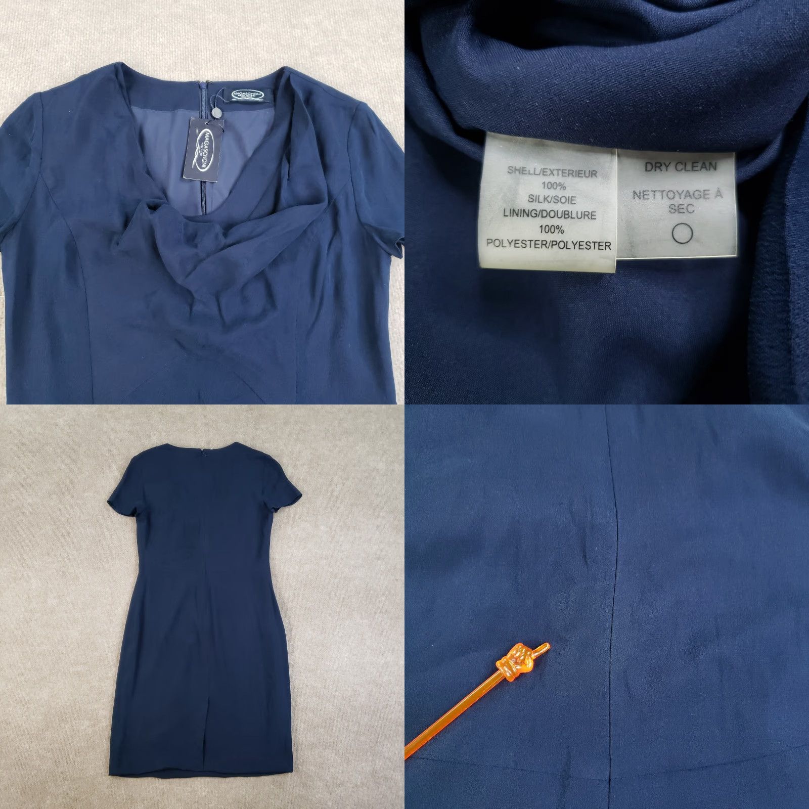 Vintage VINTAGE Magaschoni Dress Womens Small Blue V-Neck Casual Sheath Silk Zip Lined Size S / US 4 / IT 40 - 8 Thumbnail