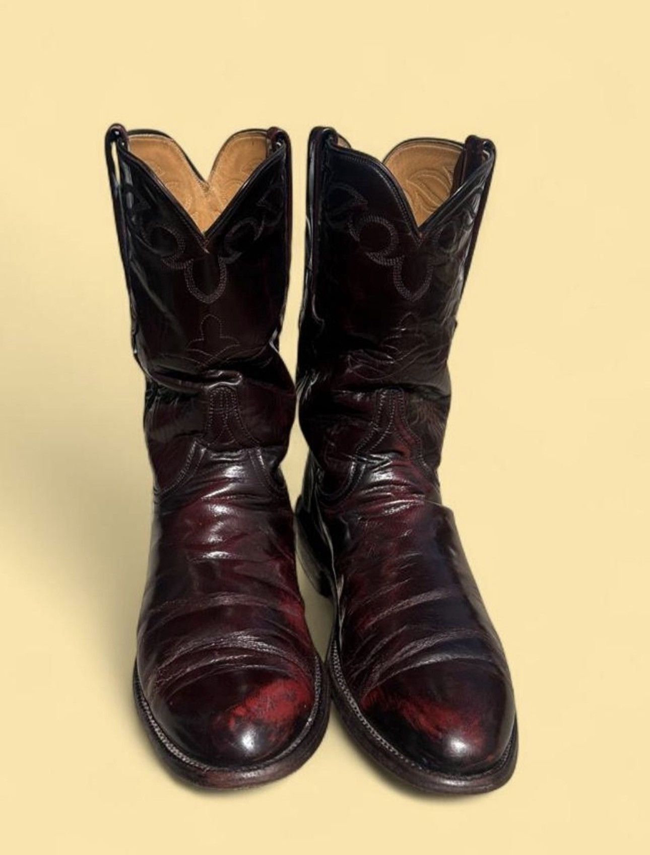Lucchese 2000 Black Cherry T001202 Mid Calf Leather Western Boots Size 8.5 D Lucchese 2000 Black Cherry Mens 9.5D Crepe | Mercari main image 2
