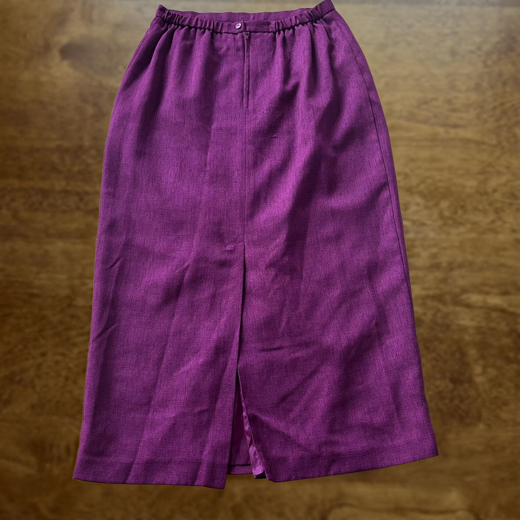 Vintage Plaza South Purple Long Pencil Skirt Womens 16 Elastic Waist Lined Back Zip Office Workwear Size 38" / US 16 / IT 52 - 1 Thumbnail