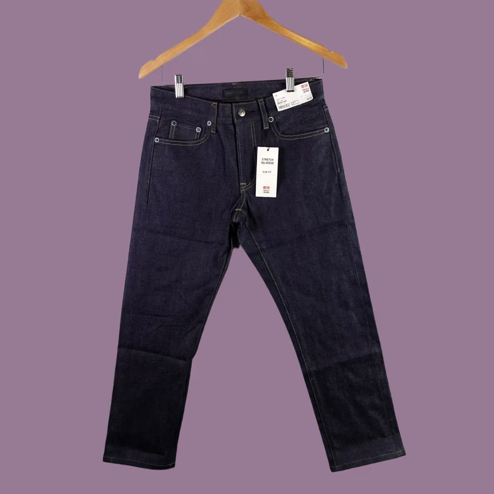 Uniqlo Slim Fit Jeans Mens 28x32 Navy Indigo Denim Stretch Selvedge New in Blue, Men's