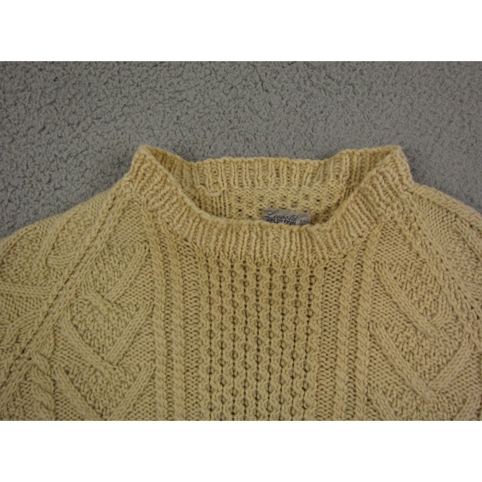 Vintage VINTAGE Mens 44 Brown Wool Cable-Knit Sweater Cardigan 50s 60s True Vintage Crew Neck Size US XXL / EU 58 / 5 - 3 Thumbnail