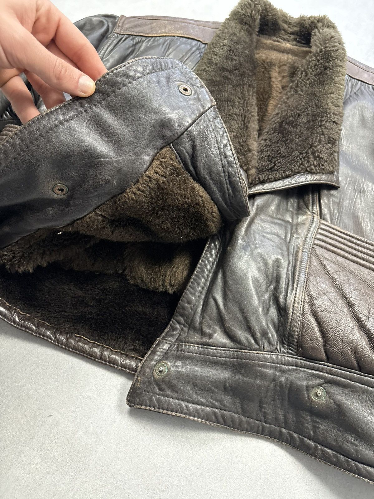 Vintage Vintage Italian Leather Shearling Jacket Aviator Brown Biker Size US M / EU 48-50 / 2 - 6 Thumbnail