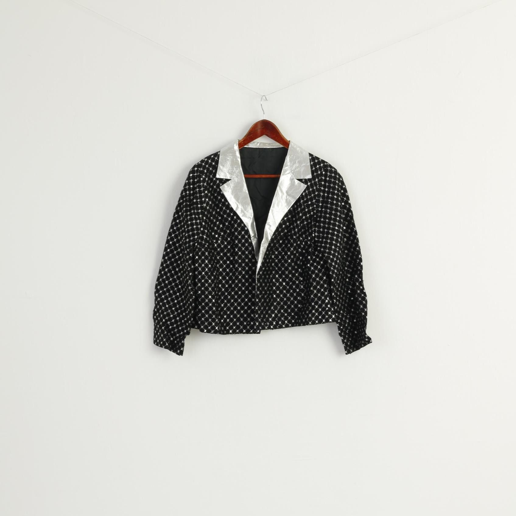 Vintage Vintage Women 44 L Cropped Blazer Black Silver 7928 Size L / US 10 / IT 46 - 1 Thumbnail