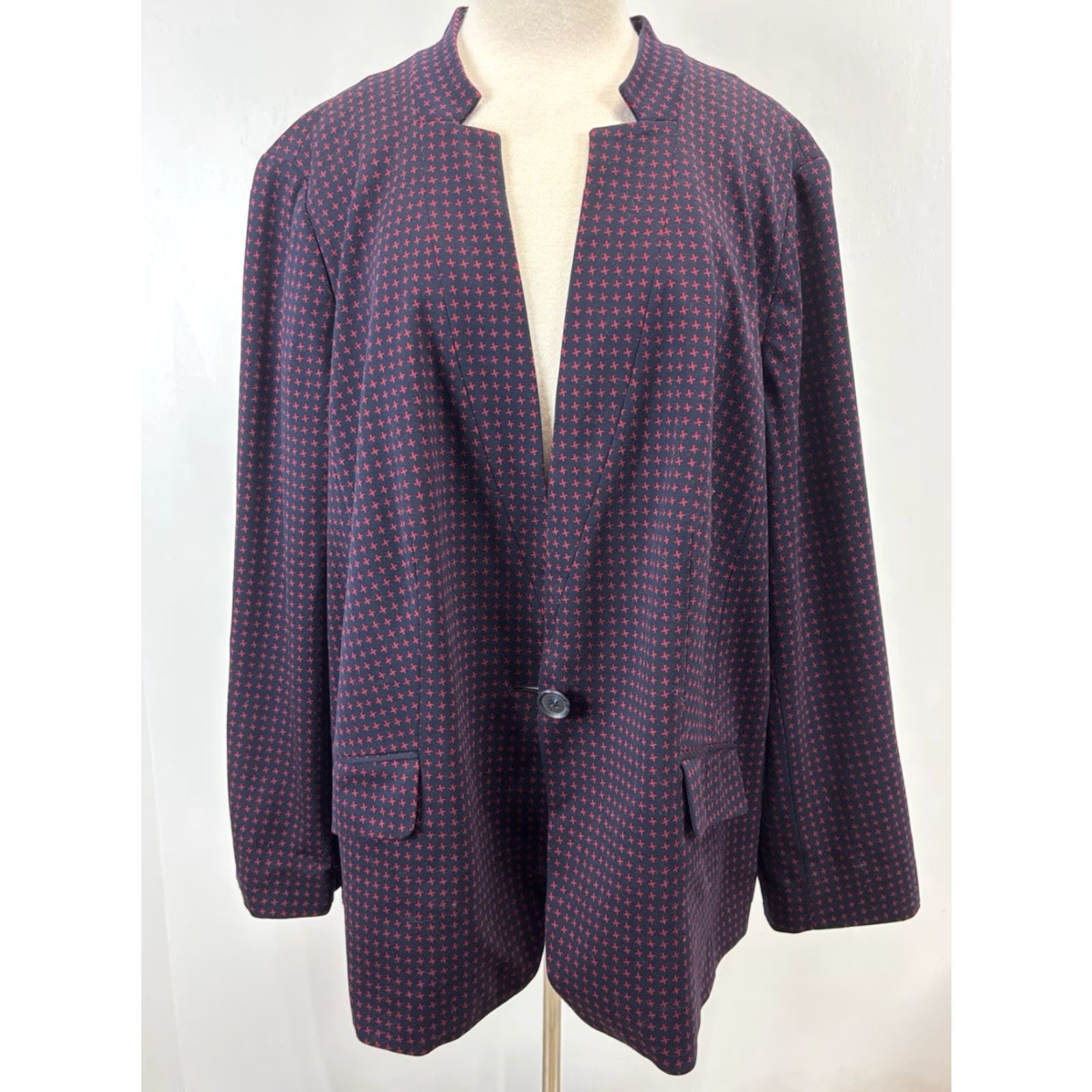 Talbots NEW Talbots Aberdeen Blazer Jacket 24W Plus Navy Red Print Cotton Career Womens Size 4XL / US 24-26 - 7 Thumbnail