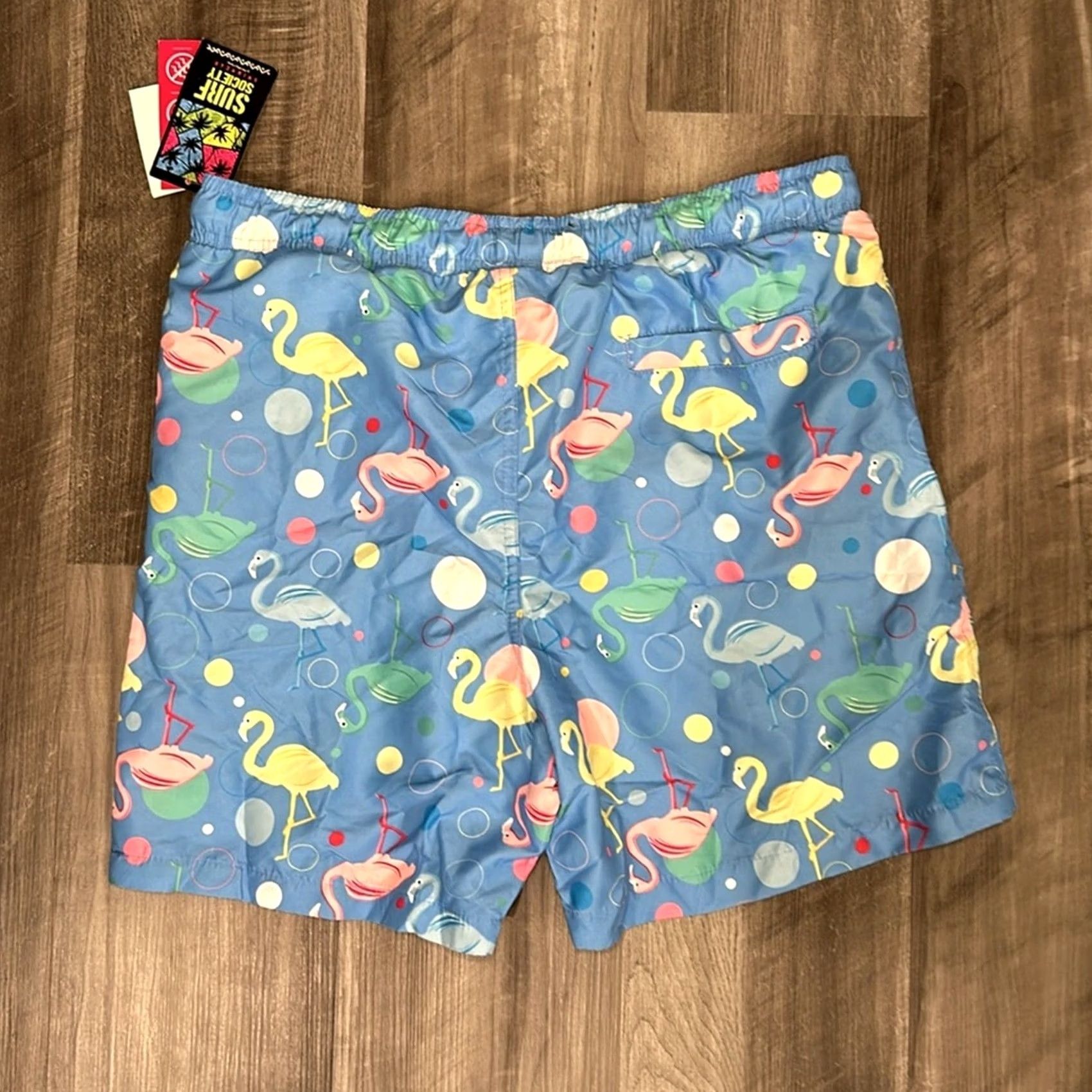 Vintage Surf Society Flamingo Swim Trunks - L Men Bottom Blue Regular NWT Size US 33 - 2 Thumbnail