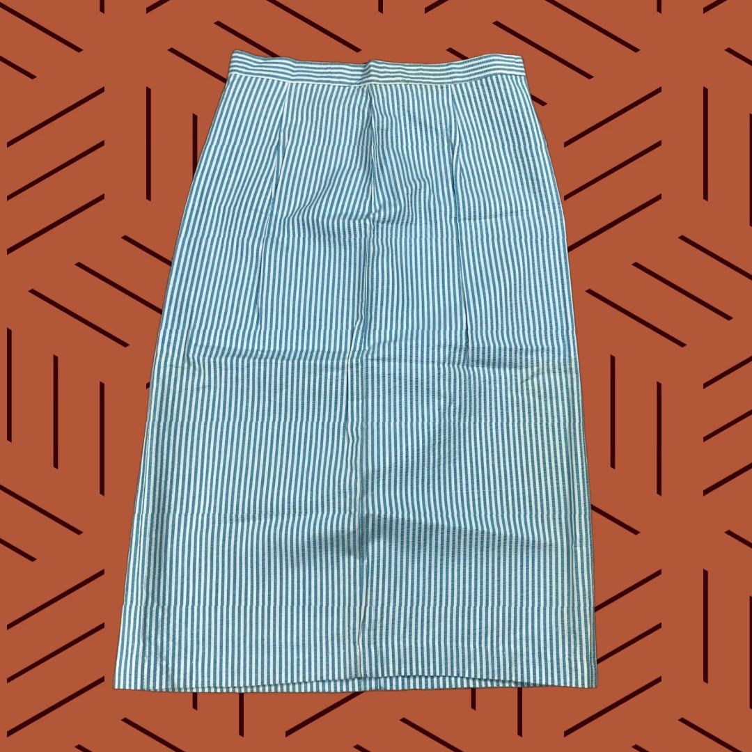 Vintage VINTAGE 50s 60s Women's Seersucker Striped Skirt 26" Waist Long A-Line Blue/White Retro Beach Size 26" / US 2 / IT 38 - 1 Thumbnail