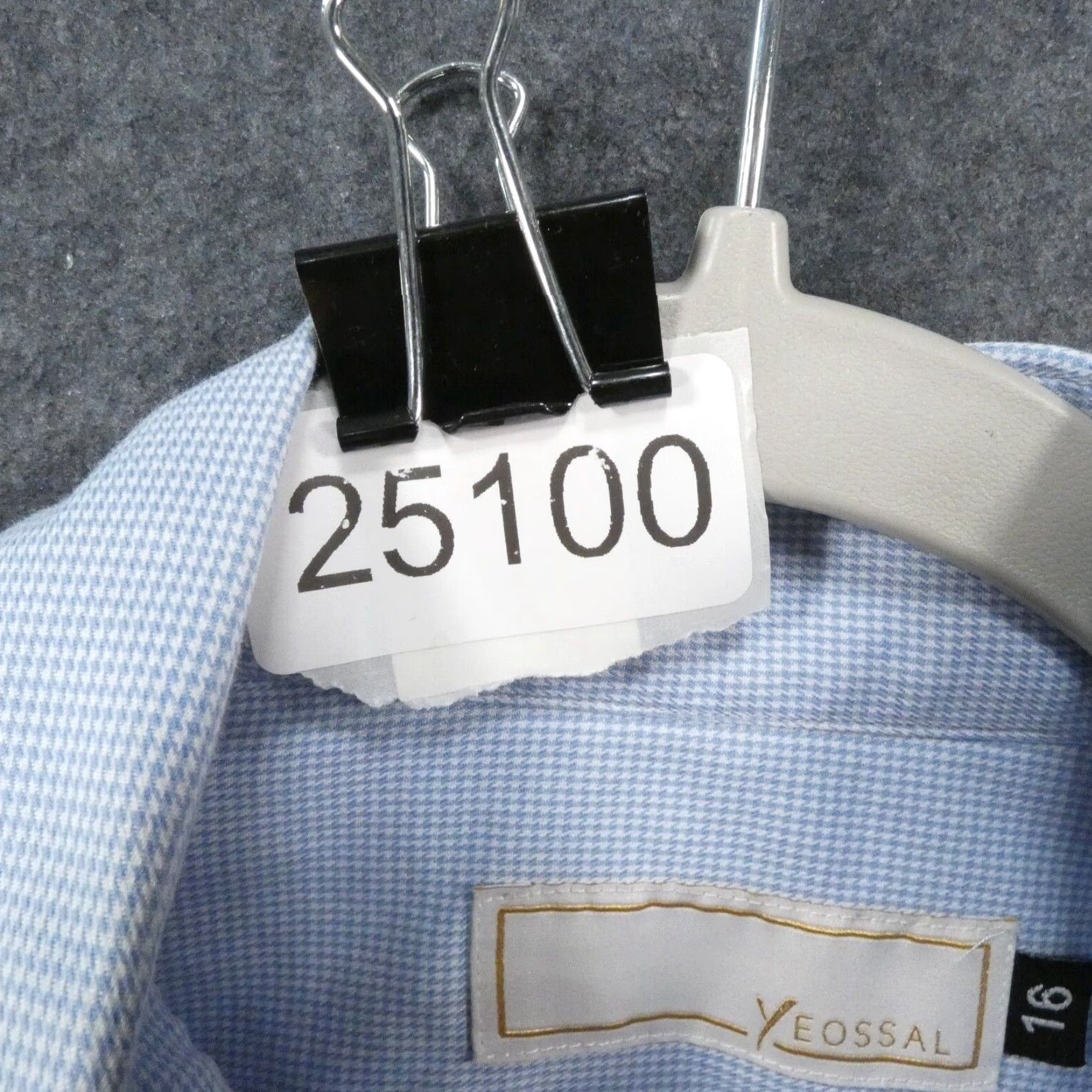 VINTAGE Yeossal Men's Shirt Long Sleeve Button Up Blue Houndstooth Collared Office Wear Size 16
