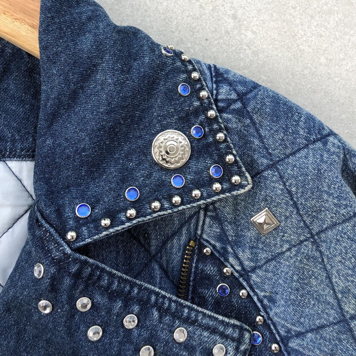 Vintage YVES BOUTIQUE Double Collar Biker Cropped Quilted Jacket Size M / US 6-8 / IT 42-44 - 6 Thumbnail