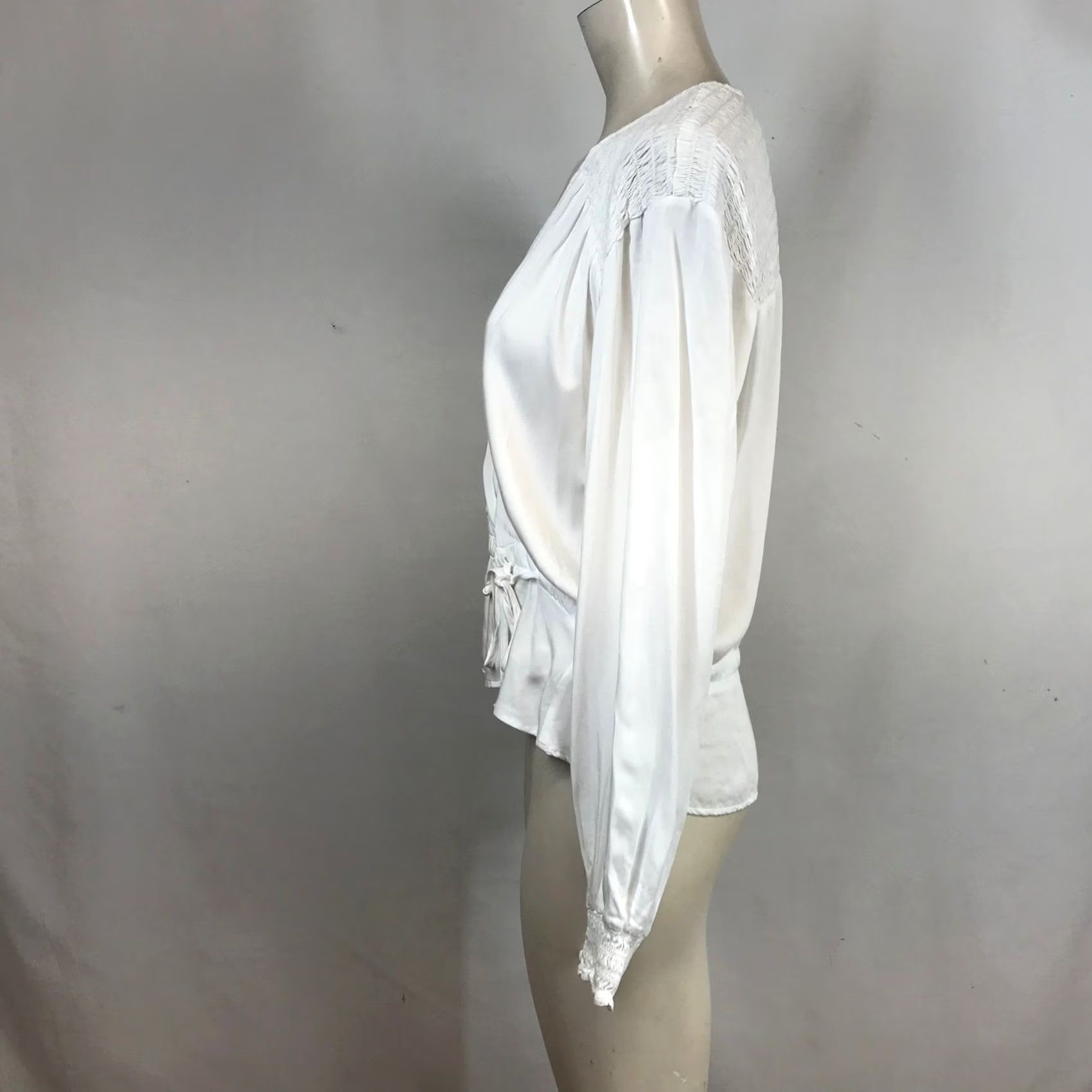 CLOT Cloth & Stone White Wrap Blouse V-Neck Long Sleeve S Small Ecovero Viscose Boho Peplum Ruffle Cuffs Lightweight Casual Workwear Travel Womens Size S / US 4 / IT 40 - 6 Thumbnail