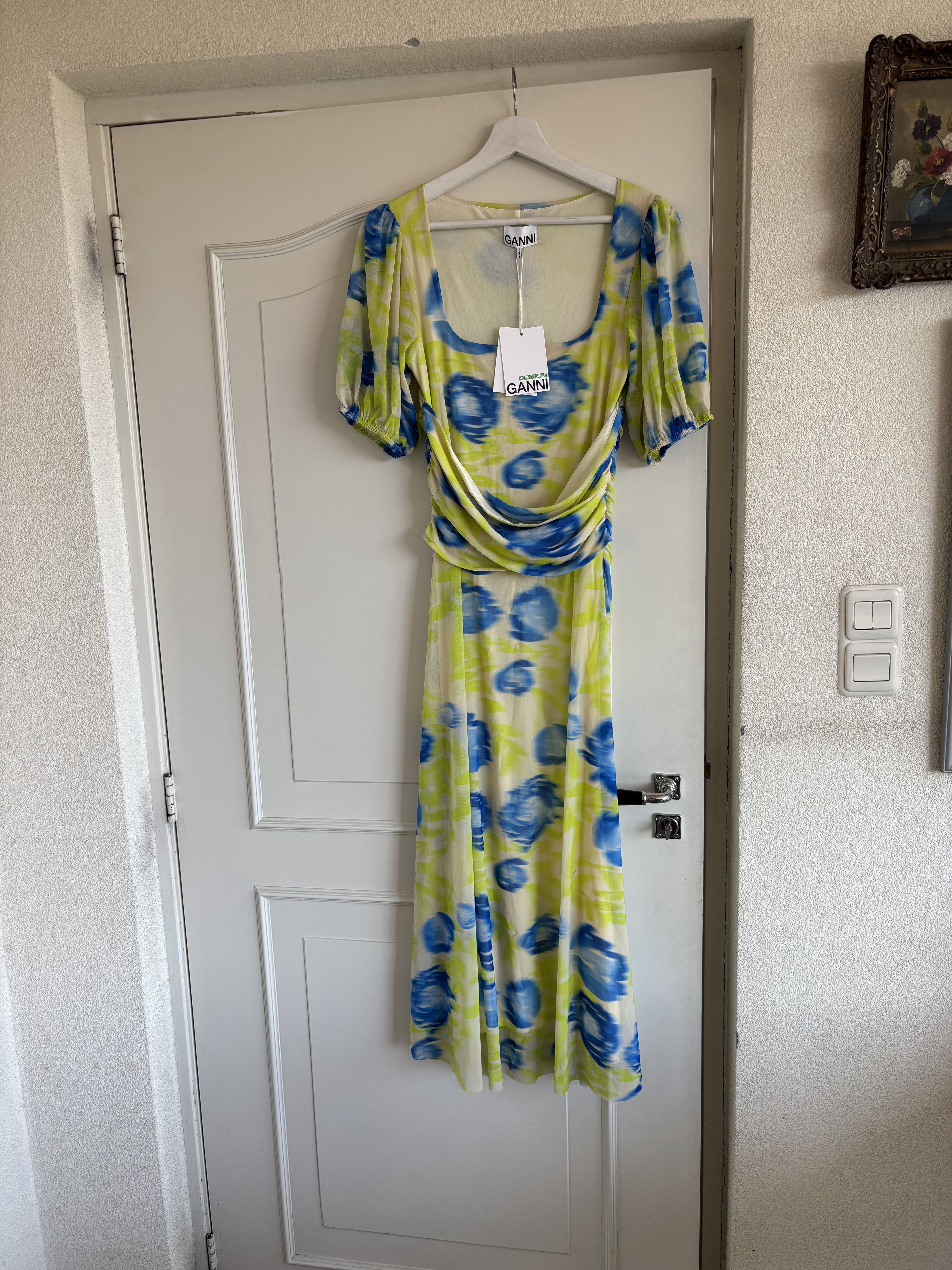 Ganni Ganni Yellow Blue printed dress pofmouw Size XS / US 0-2 / IT 36-38 - 2 Thumbnail