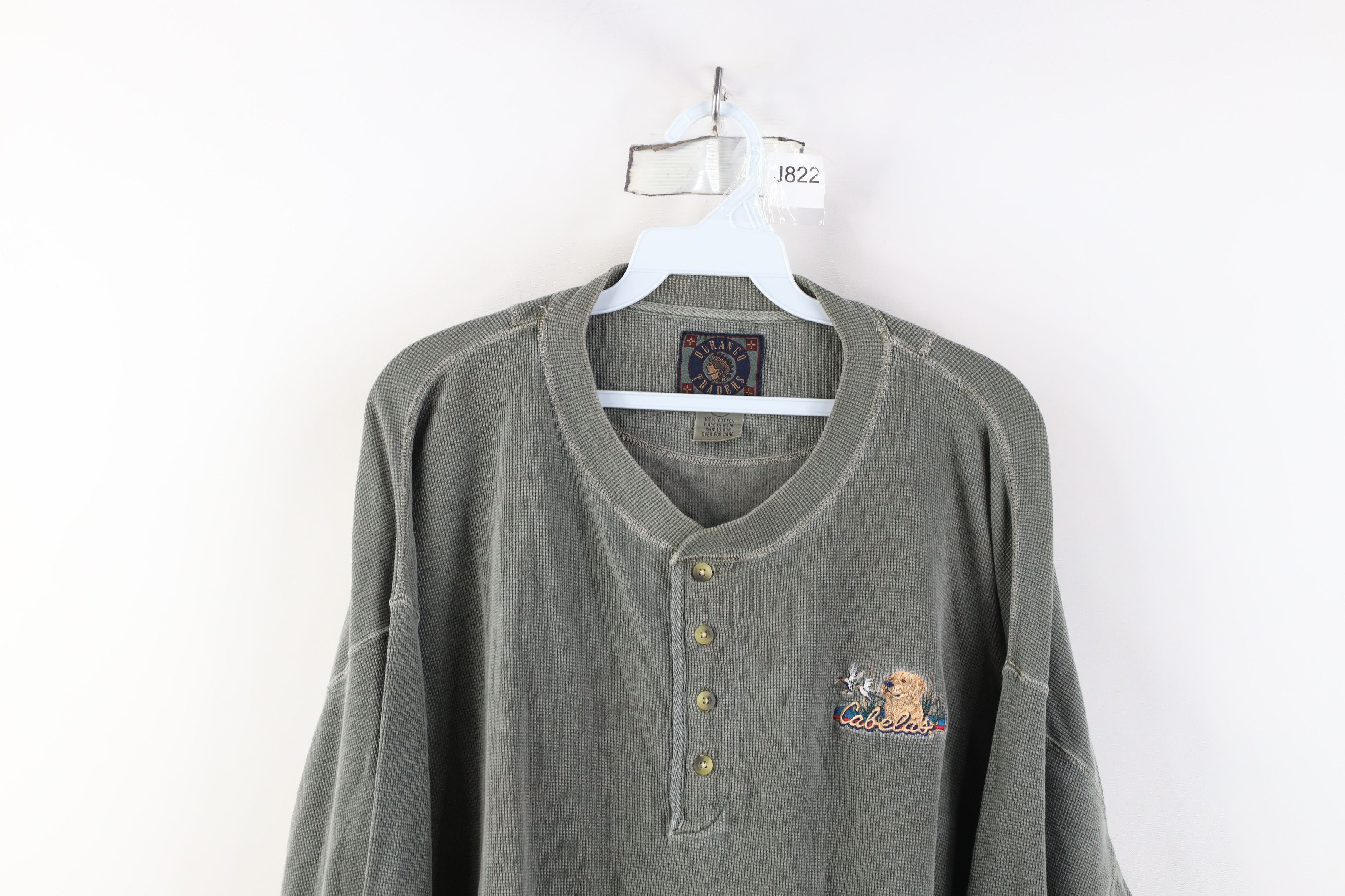 Cabelas Vintage 90s Cabelas Waffle Knit Long Sleeve Henley T-Shirt Size US XL / EU 56 / 4 - 2 Thumbnail