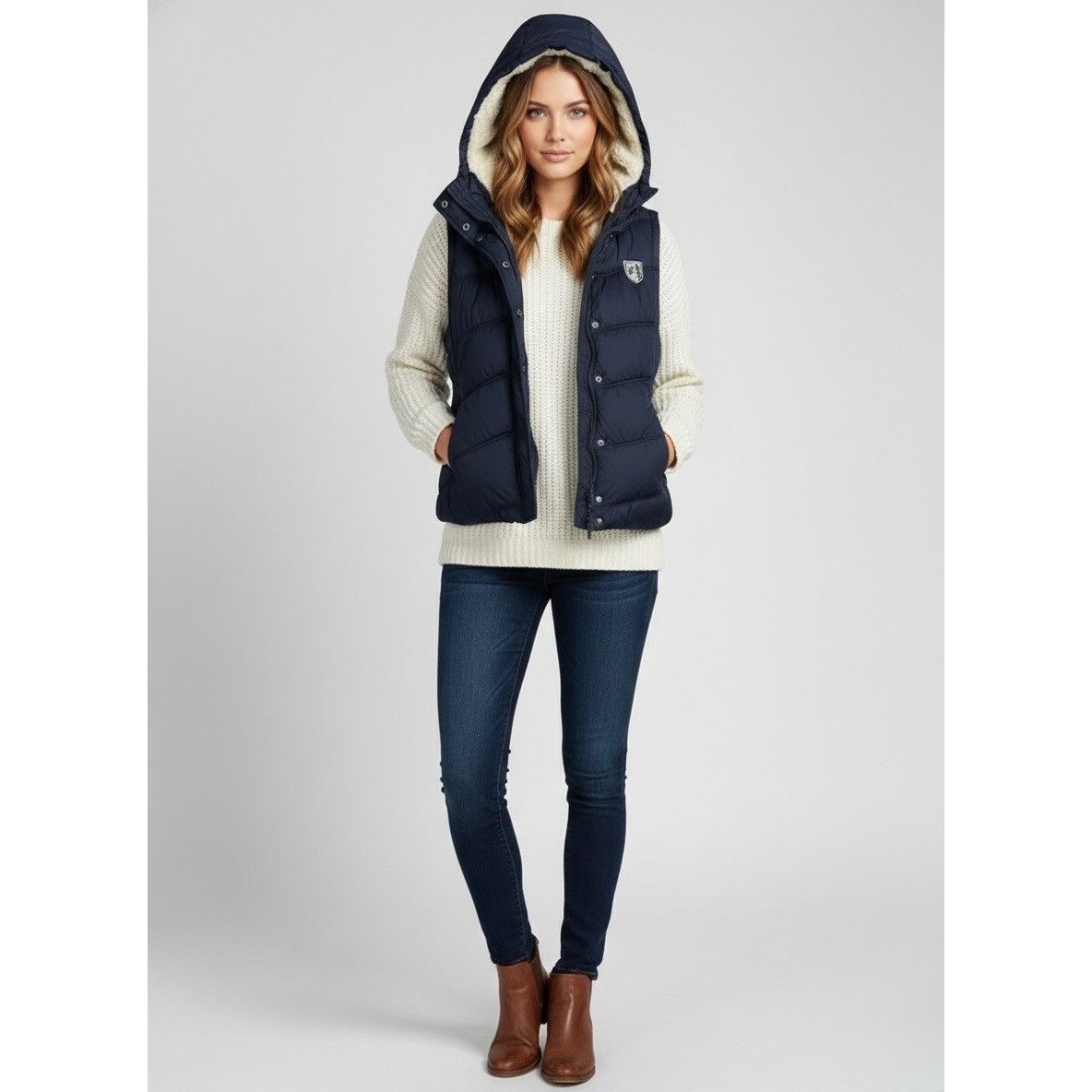 American Eagle Outfitters VTG American Eagle Blue Faux Fur Lined Hooded Vest | Y2K Ind Size L / US 10 / IT 46 - 17 Thumbnail
