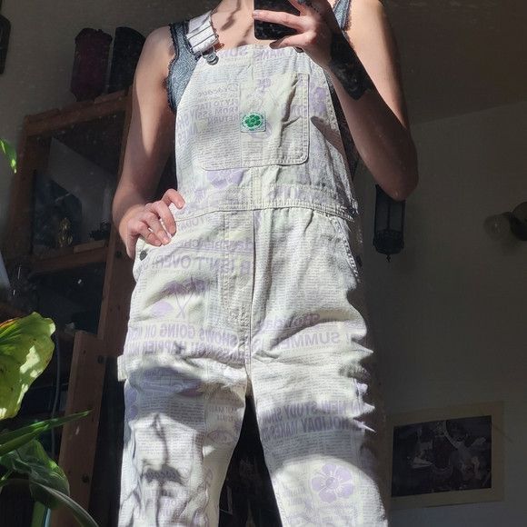 Vans VAN’S Jeans Overalls Newspaper Purple Cream Surfer - XSmall Size 26" / US 2 / IT 38 - 2 Thumbnail