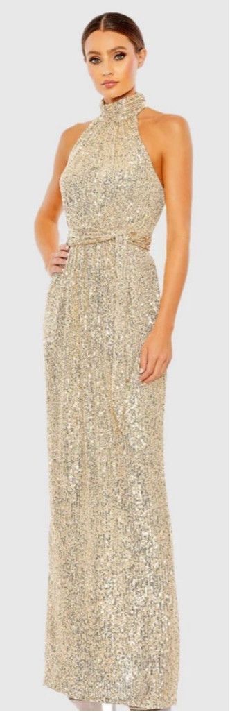 Mac Duggal Women's Mac Duggal Gold Sequin Halter Gown Size 8 Size M / US 6-8 / IT 42-44 - 1 Thumbnail