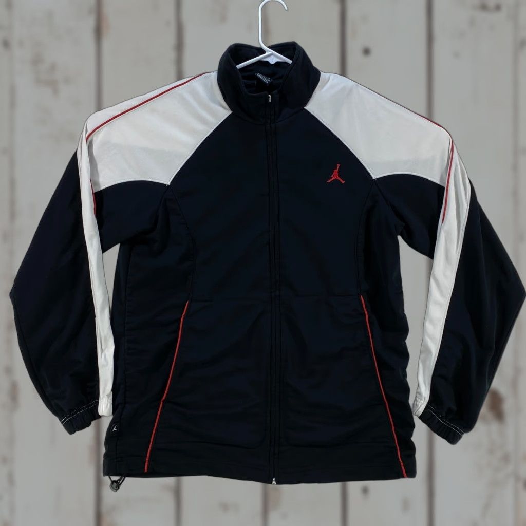 Jordan Brand VINTAGE Nike Jordan Mens Large Zip Up Track Jacket Black Red White Retro VTG Size US L / EU 52-54 / 3 - 1 Thumbnail